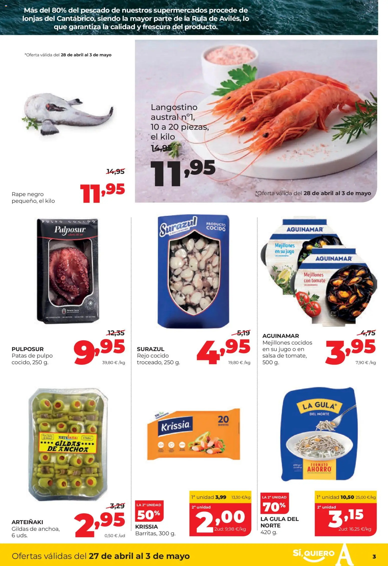 Alimerka folleto Asturias │ válido desde el 27.04.2026 | Página: 3 | Productos: Jugo, Pescado, Anchoa, Langostino