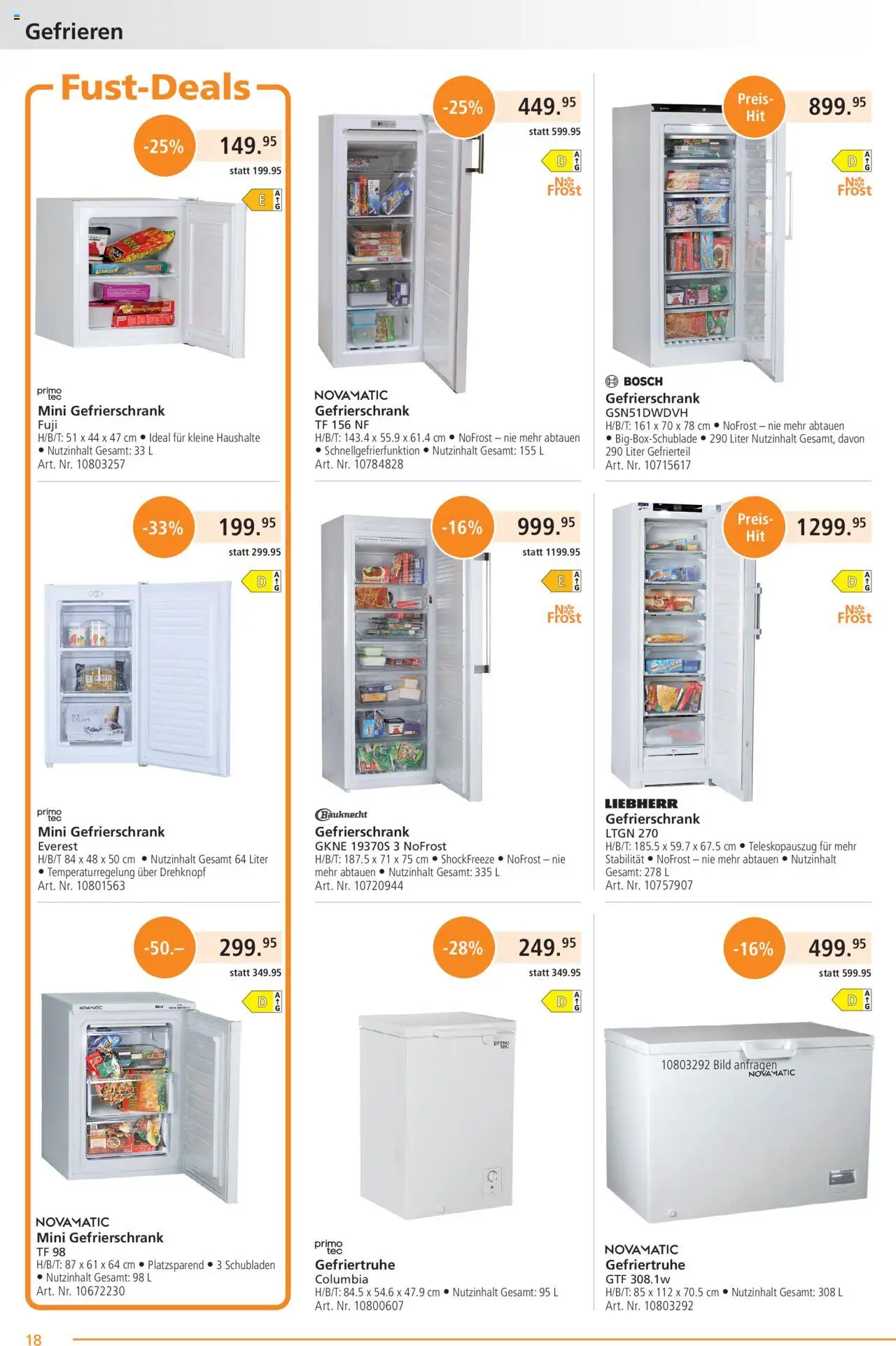 Fust Aktionen – gültig ab 20.10.2025 | Seite: 18 | Produkte: Gefriertruhe, Gefrierschrank, Bosch, Liebherr