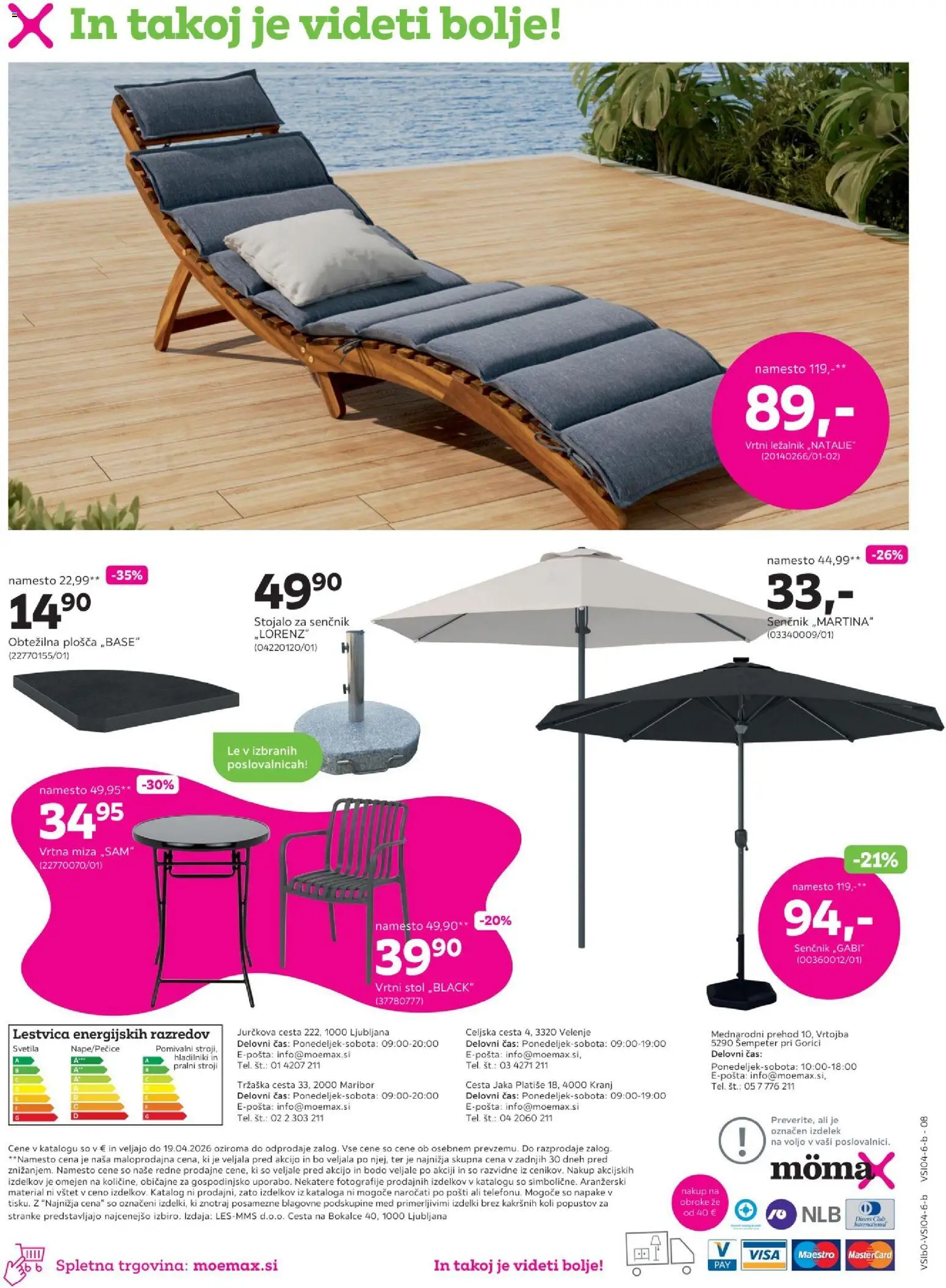 Novi Mömax katalog ponudbe – veljaven od 30.03.2026 | Stran: 8 | Izdelki: Senčnik, Vrtni stol, Miza, Stol