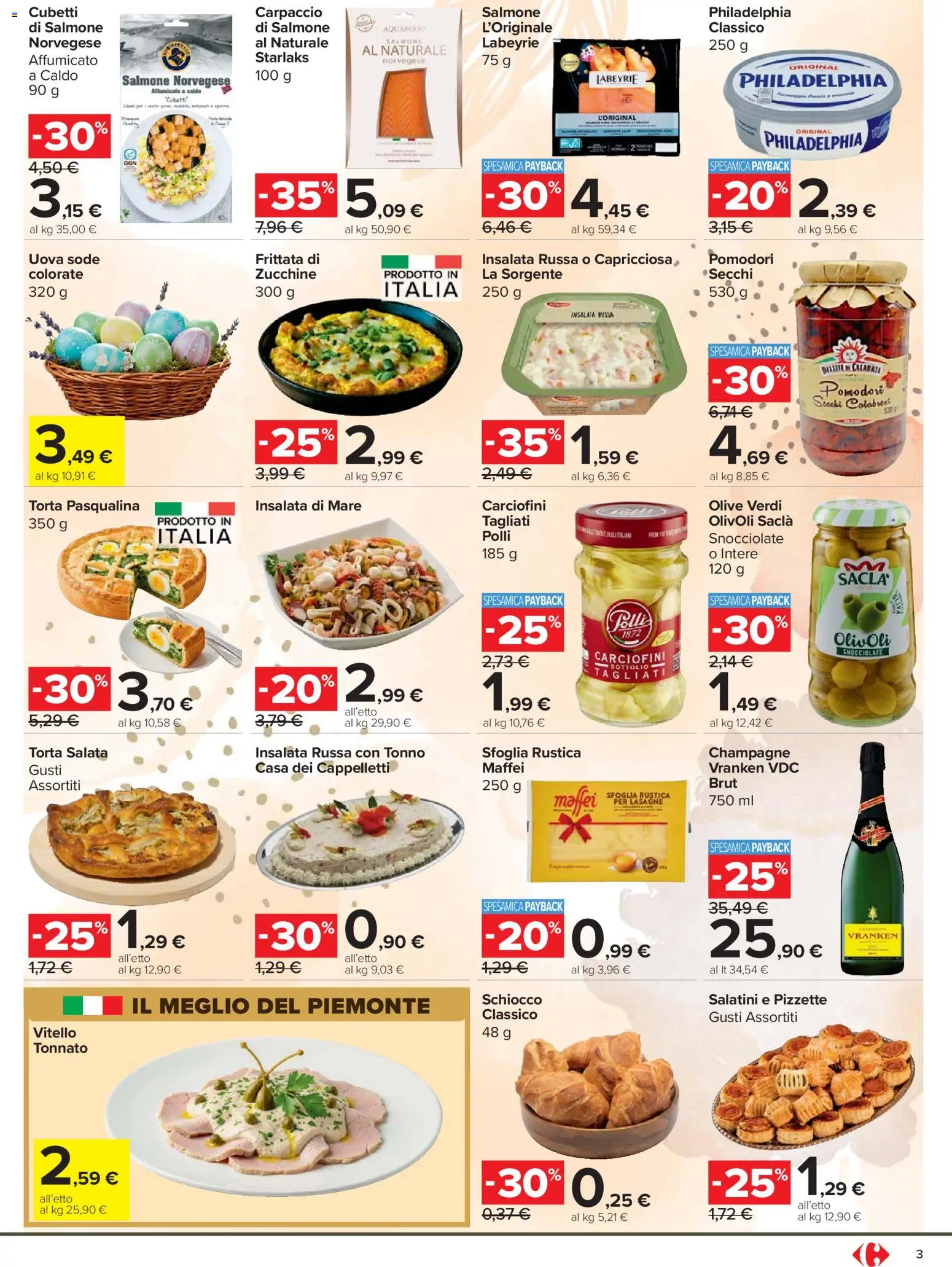 Volantino Carrefour del 24.03.2026 | Pagina: 3 | Prodotti: Uova, Vitello, Tonno, Champagne