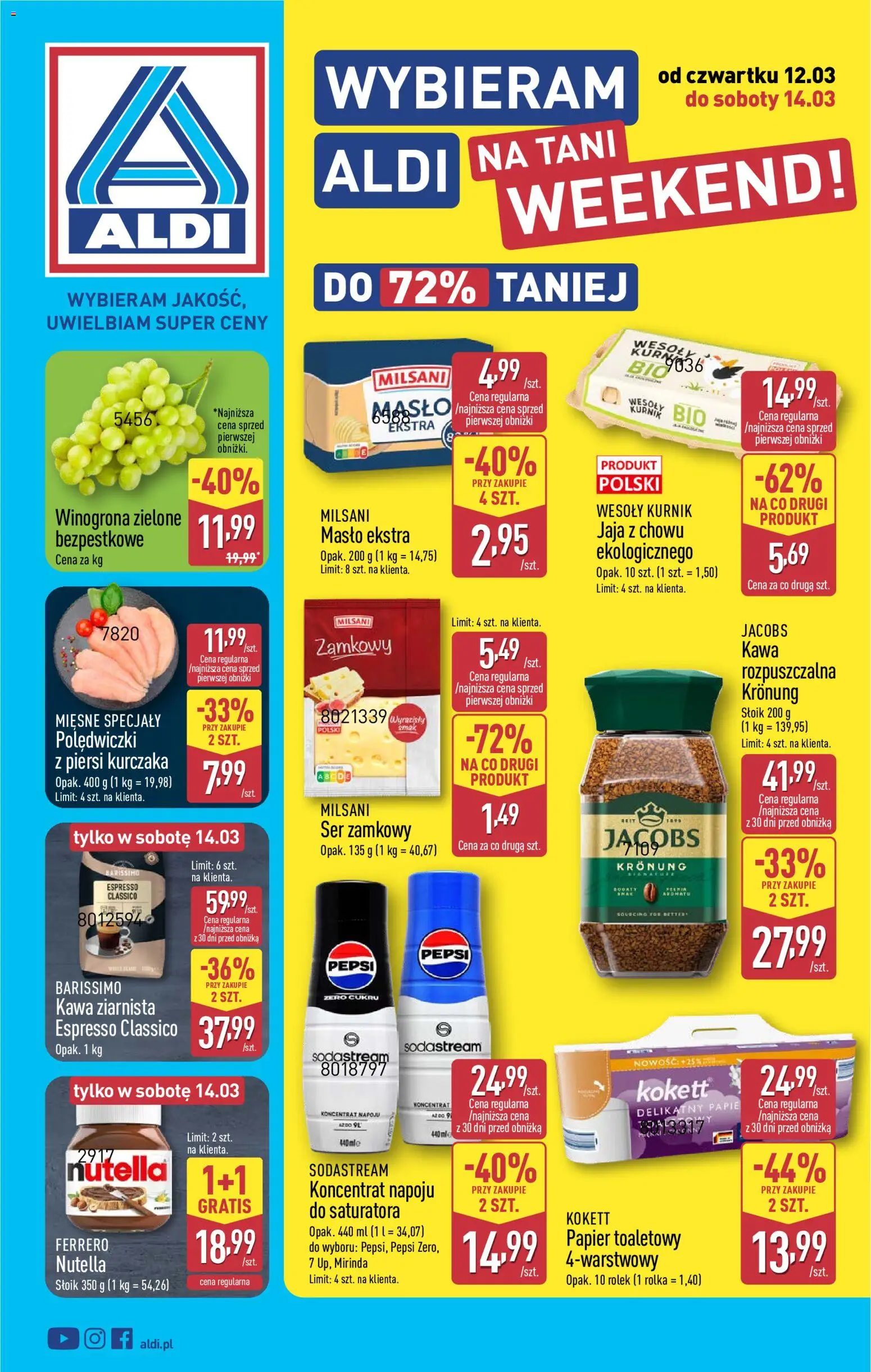 Aldi Polsko leták - Oferta weekendowa od 12.03.2026 | Strana: 1 | Produkty: Máslo, Mirinda, Sodastream, Nutella