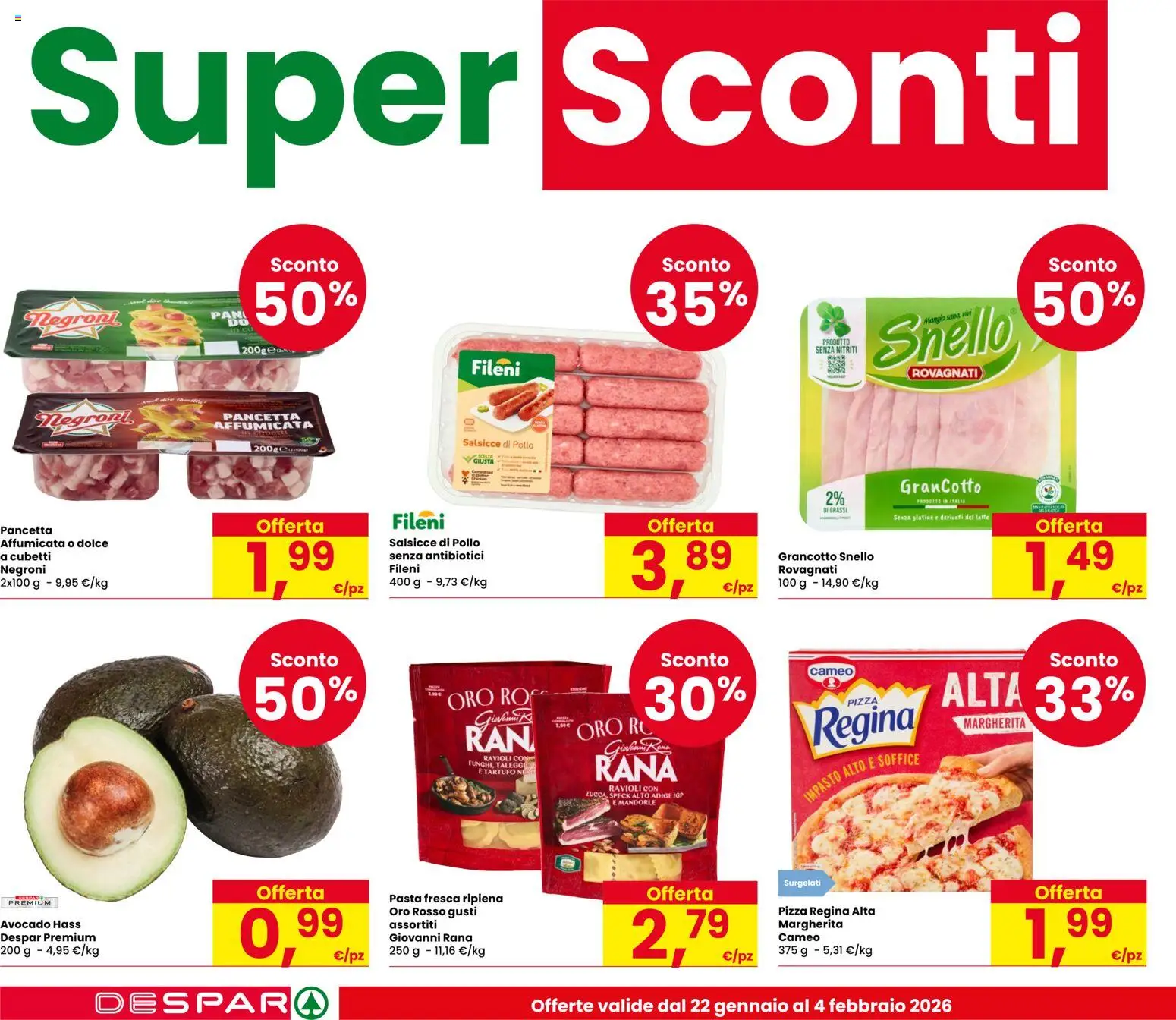 Volantino Despar del 22.01.2026 | Pagina: 4 | Prodotti: Pollo, Pancetta, Avocado, Mandorle