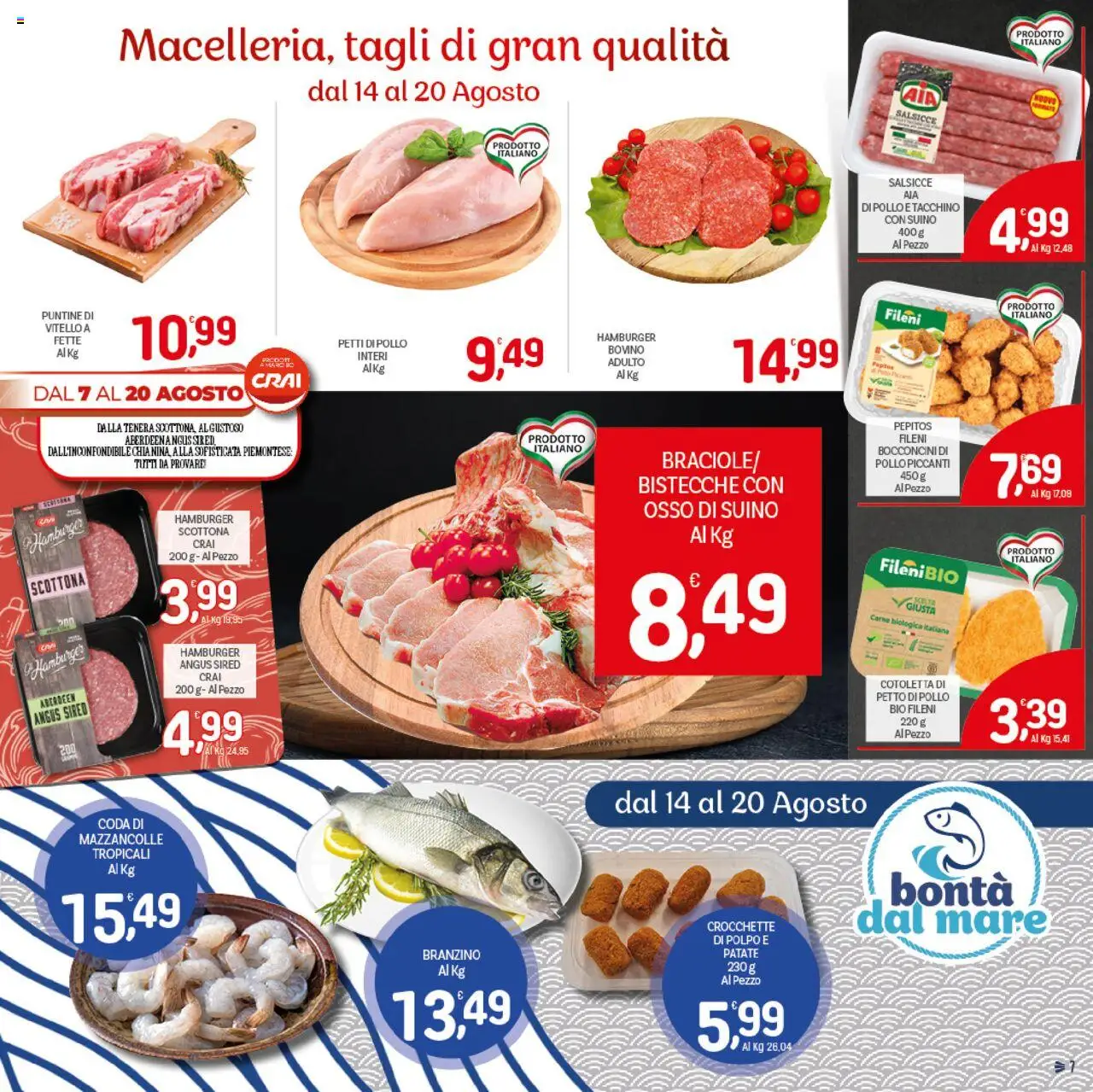 Volantino CRAI del 07.08.2025 | Pagina: 7 | Prodotti: Pollo, Tacchino, Crocchette, Hamburger