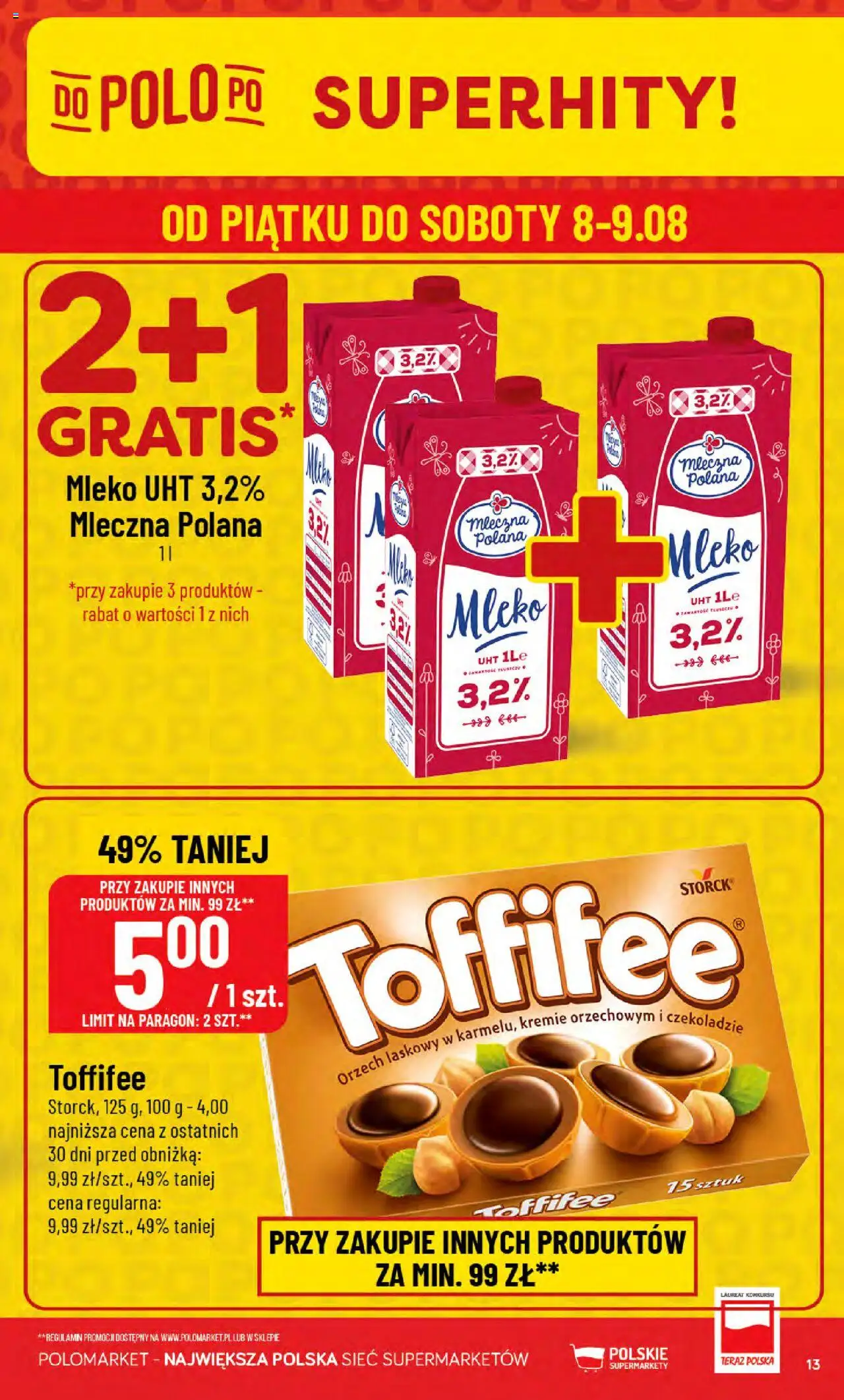 POLOmarket Gazetka od 06.08.2025 | Strona: 13 | Produkty: Toffifee, Mleko