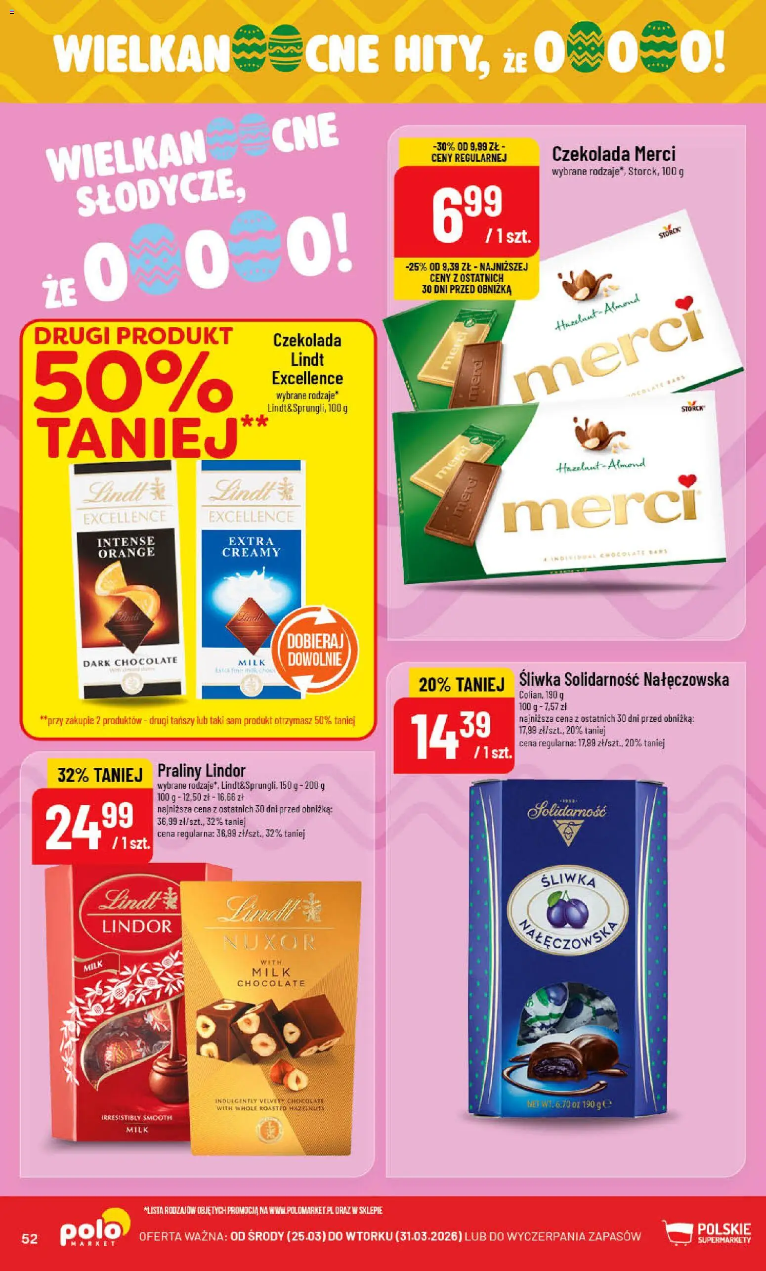 POLOmarket gazetka od 25.03.2026 | Strona: 52 | Produkty: Czekolada merci, Praliny, Merci, Czekolada