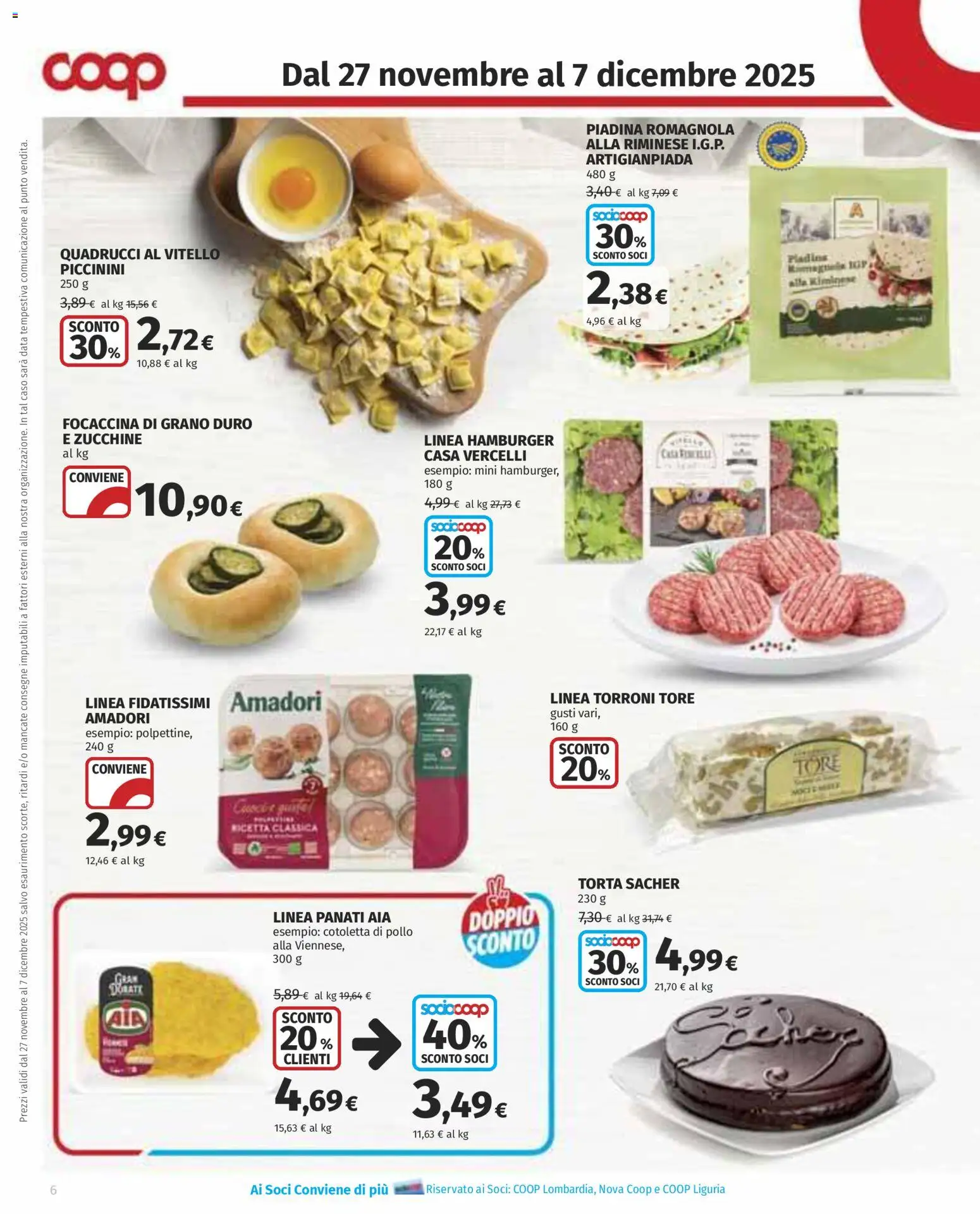 Volantino COOP del 27.11.2025 | Pagina: 6 | Prodotti: Pollo, Data, Torta, Hamburger