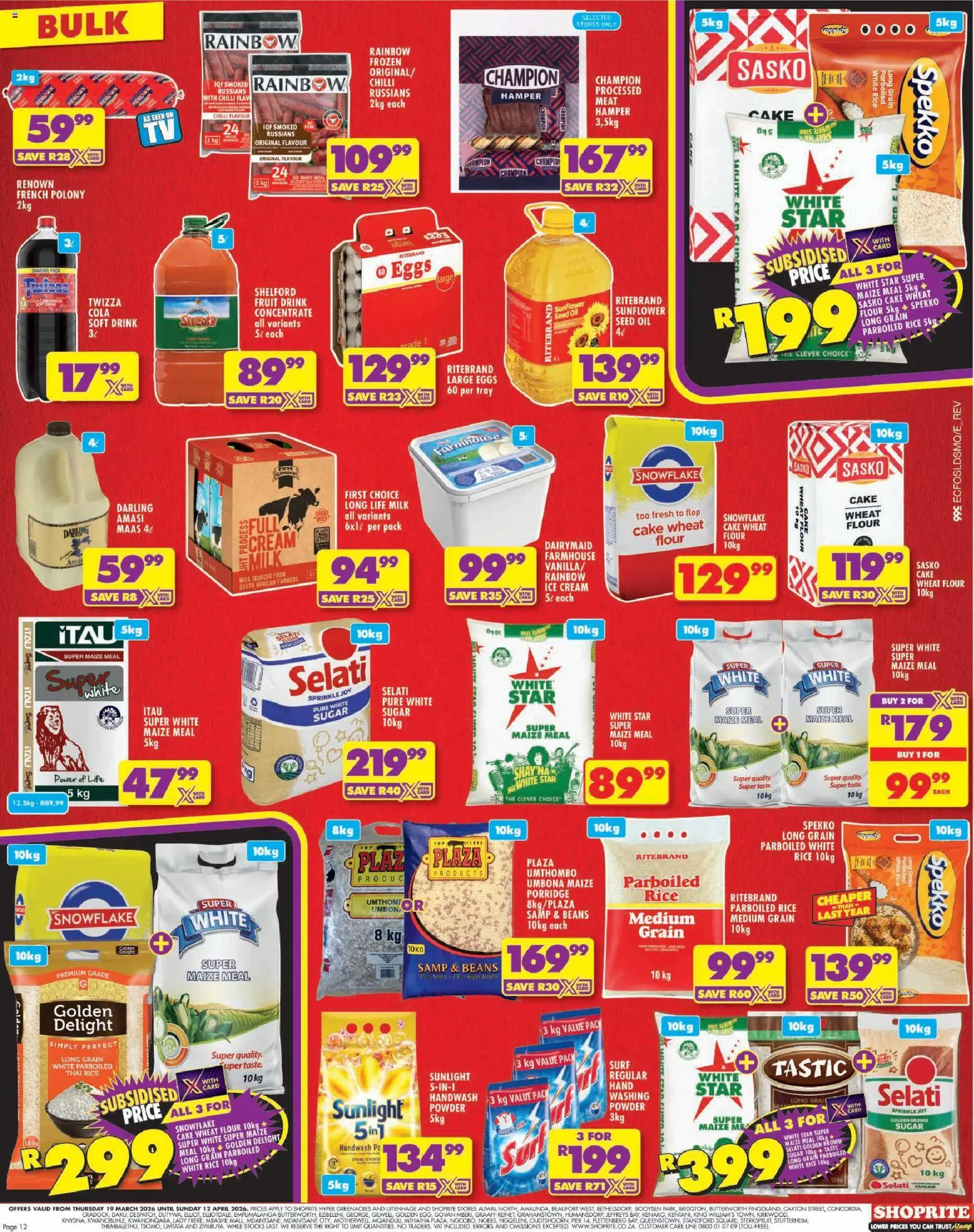 New Shoprite catalogue – valid from 19.03.2026 | Page: 12 | Products: Flour, Maize meal, Polony, Chilli