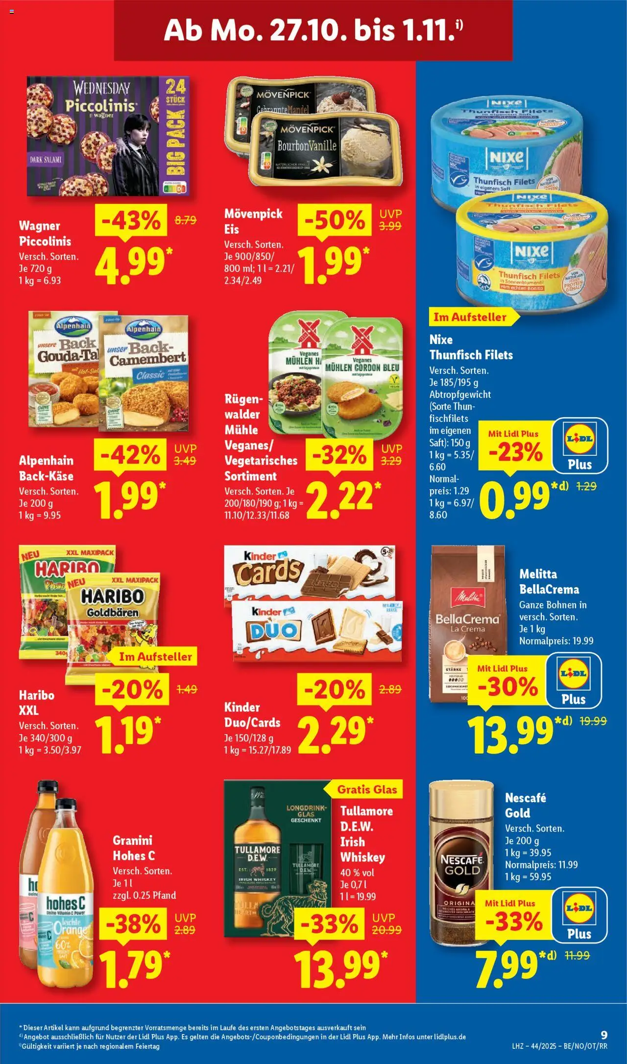 Lidl Prospekt Düsseldorf – gültig ab 27.10.2025 | Seite: 23 | Produkte: Nescafe, Thunfisch, Saft, Whiskey