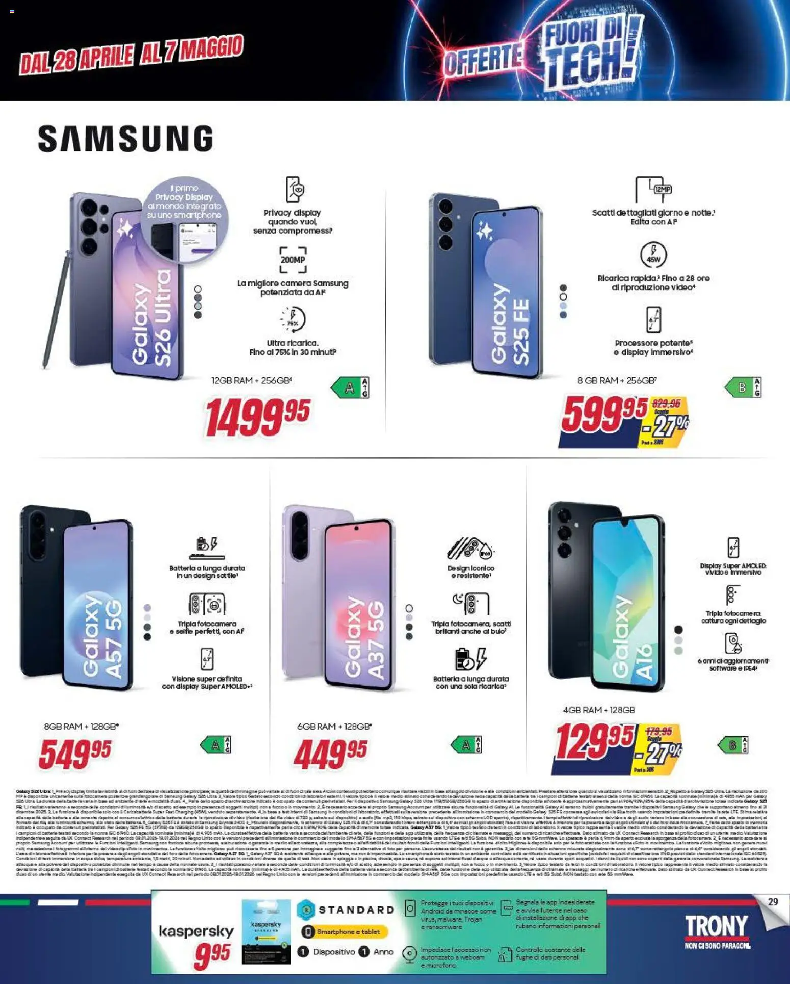 Volantino Trony del 28.04.2026 | Pagina: 29 | Prodotti: Smartphone, Video, Batteria, Samsung