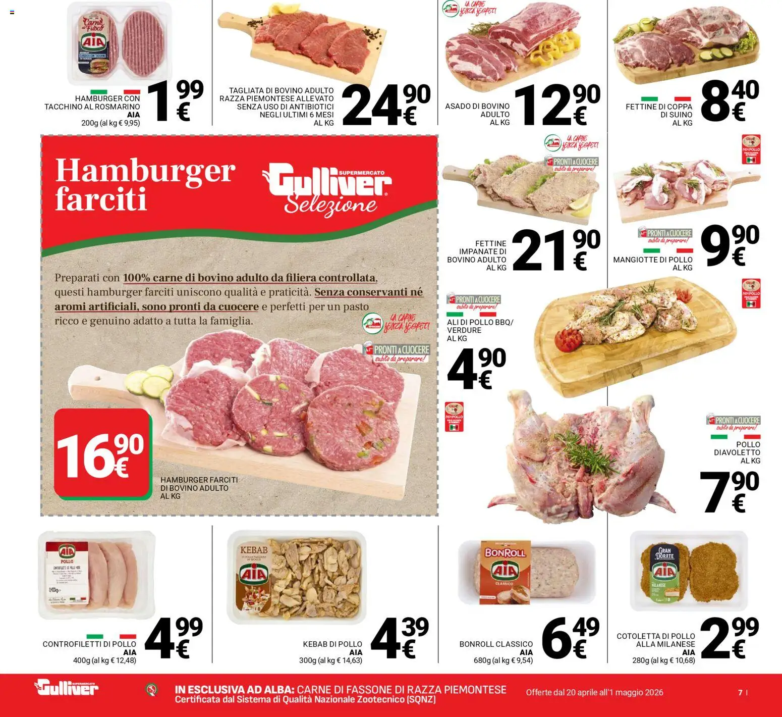 Volantino Gulliver del 20.04.2026 | Pagina: 7 | Prodotti: Bovino, Rosmarino, Verdure, Hamburger