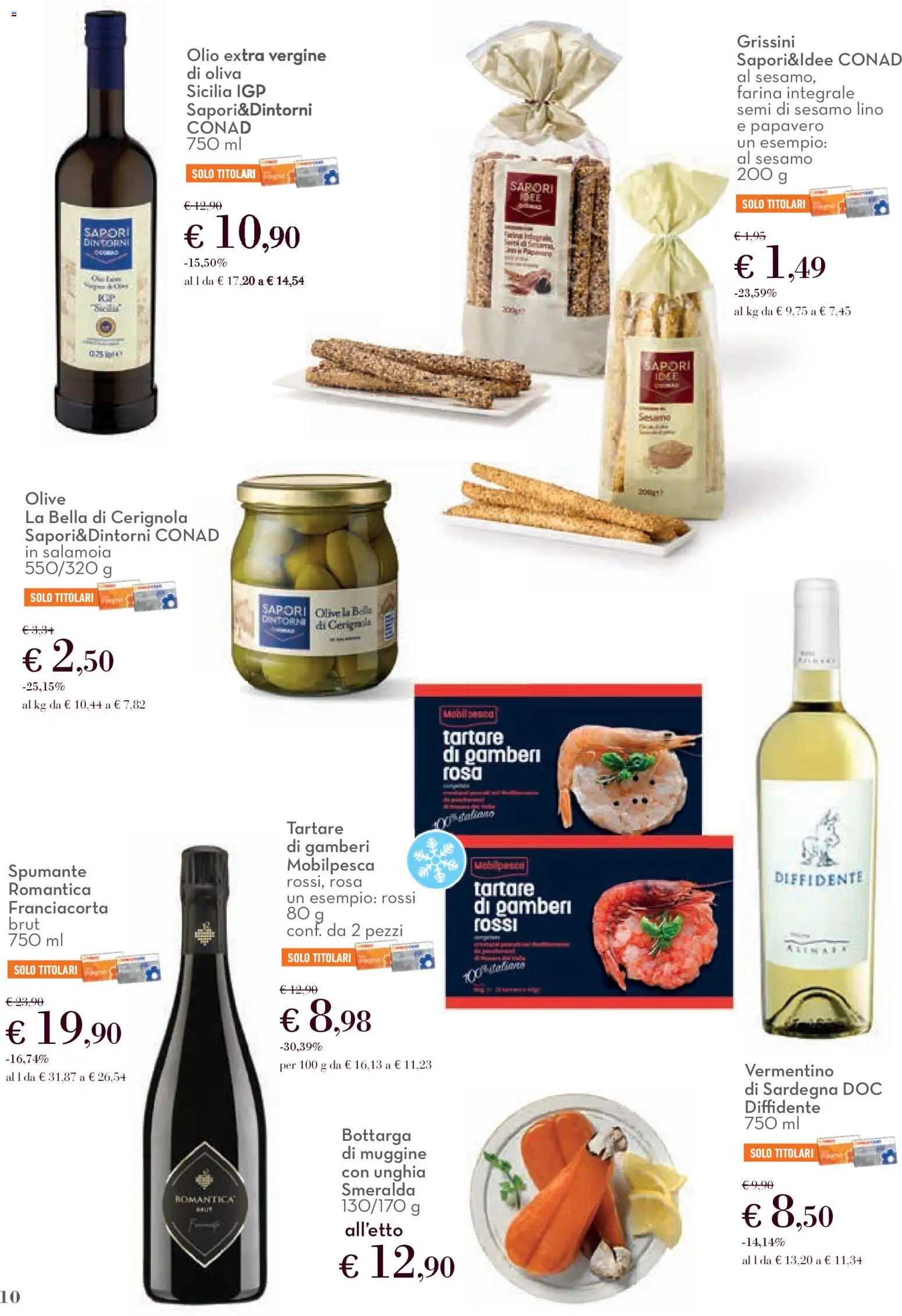 Volantino Conad del 01.12.2025 | Pagina: 10 | Prodotti: Gamberi, Olio, Olive, Olio extra vergine