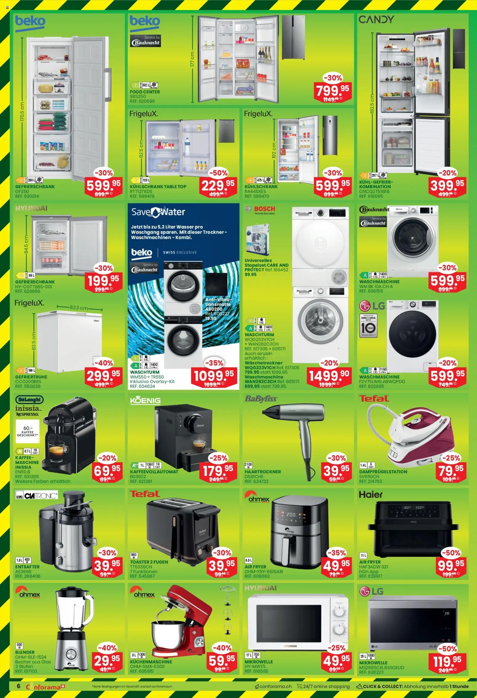 Conforama aktionen – gültig ab 22.04.2026 | Seite: 6 | Produkte: Toaster, Gefriertruhe, Wasser, Gefrierschrank