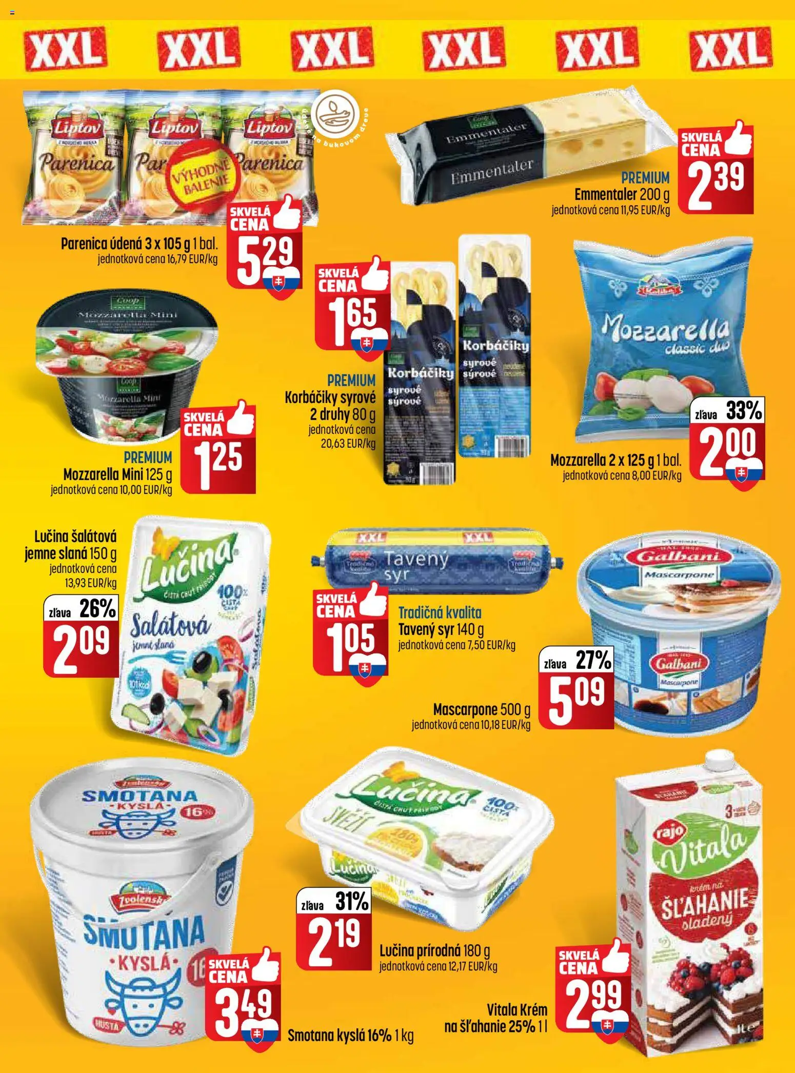 Nové COOP Jednota akcie – leták je platný od 16.04.2026 | Strana: 3 | Produkty: Smotana, Mozzarella, Krém, Mascarpone