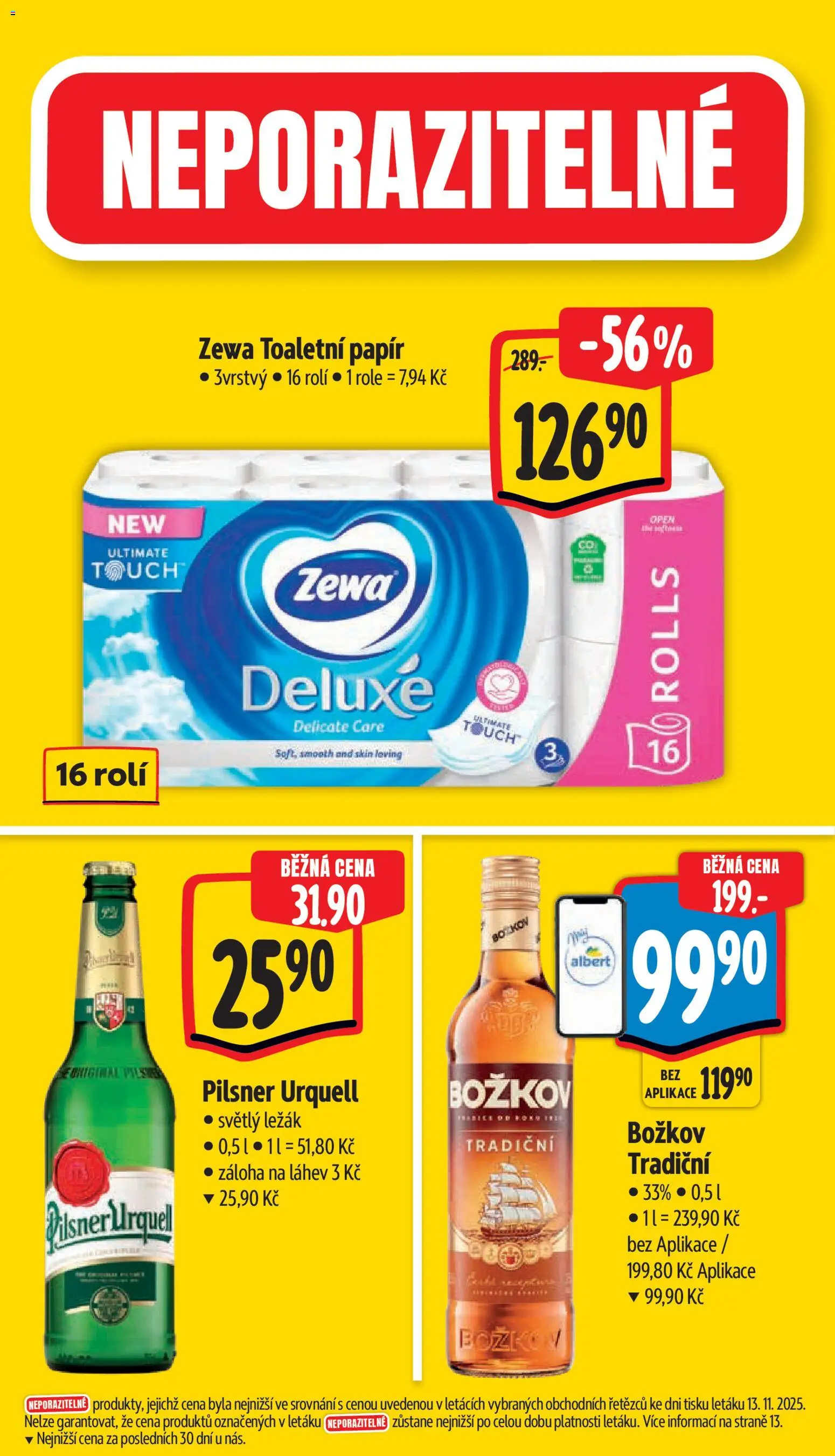 Albert leták - Supermarket od 19.11.2025 | Strana: 5 | Produkty: Zewa deluxe, Pilsner, Pilsner Urquell, Láhev