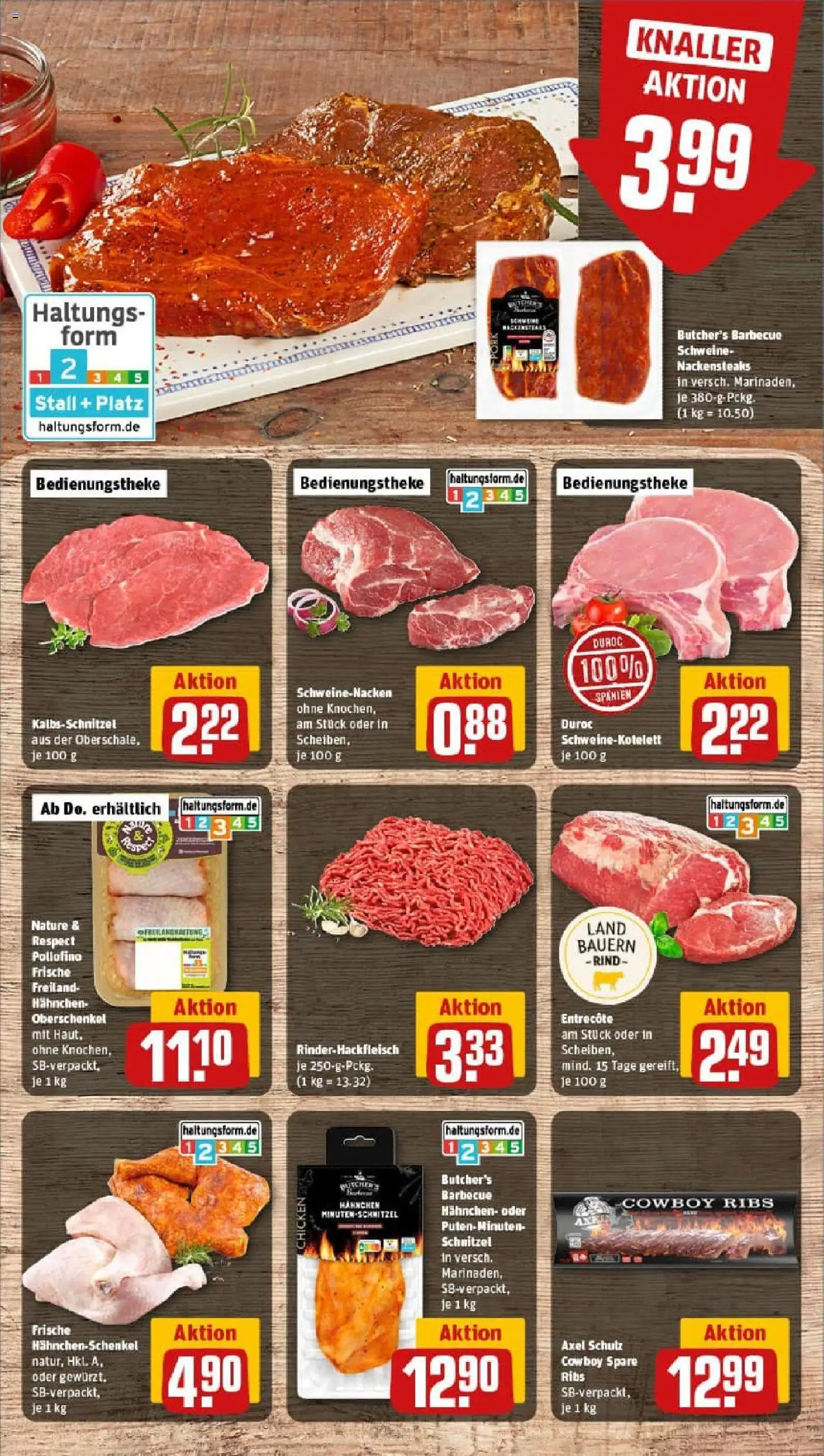 Rewe prospekt Lauingen	 - gültig ab dem 27.07.2025 | Seite: 14 | Produkte: Hahnchenschenkel, Spare ribs, Schweinenacken, Entrecote