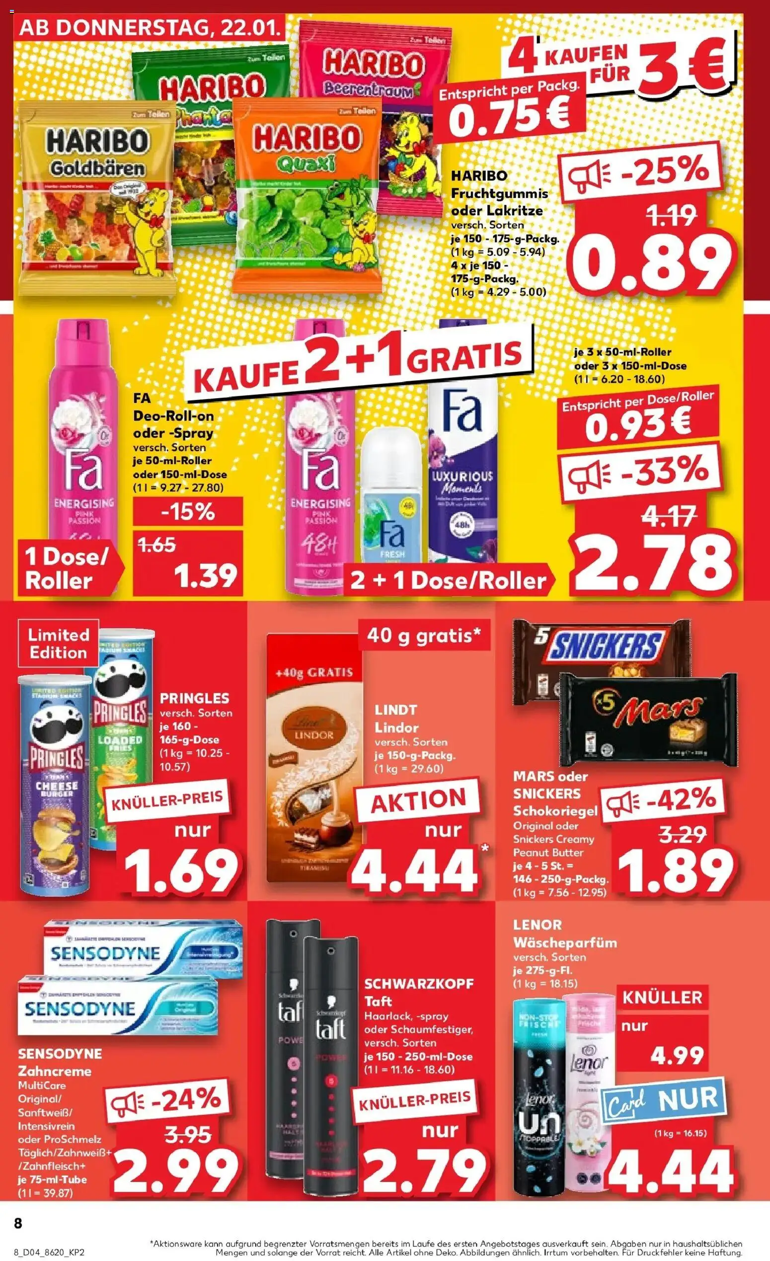 Kaufland prospekt Bielefeld	 – gültig ab 22.01.2026 | Seite: 18 | Produkte: Haribo, Snickers, Pringles, Lindt
