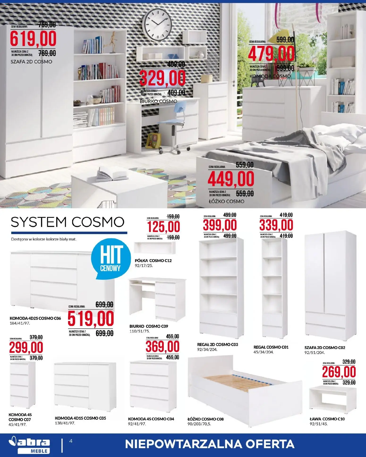 Abra meble gazetka od 04.03.2026 | Strona: 4 | Produkty: Łóżko, Szafa, Komoda, Biurko