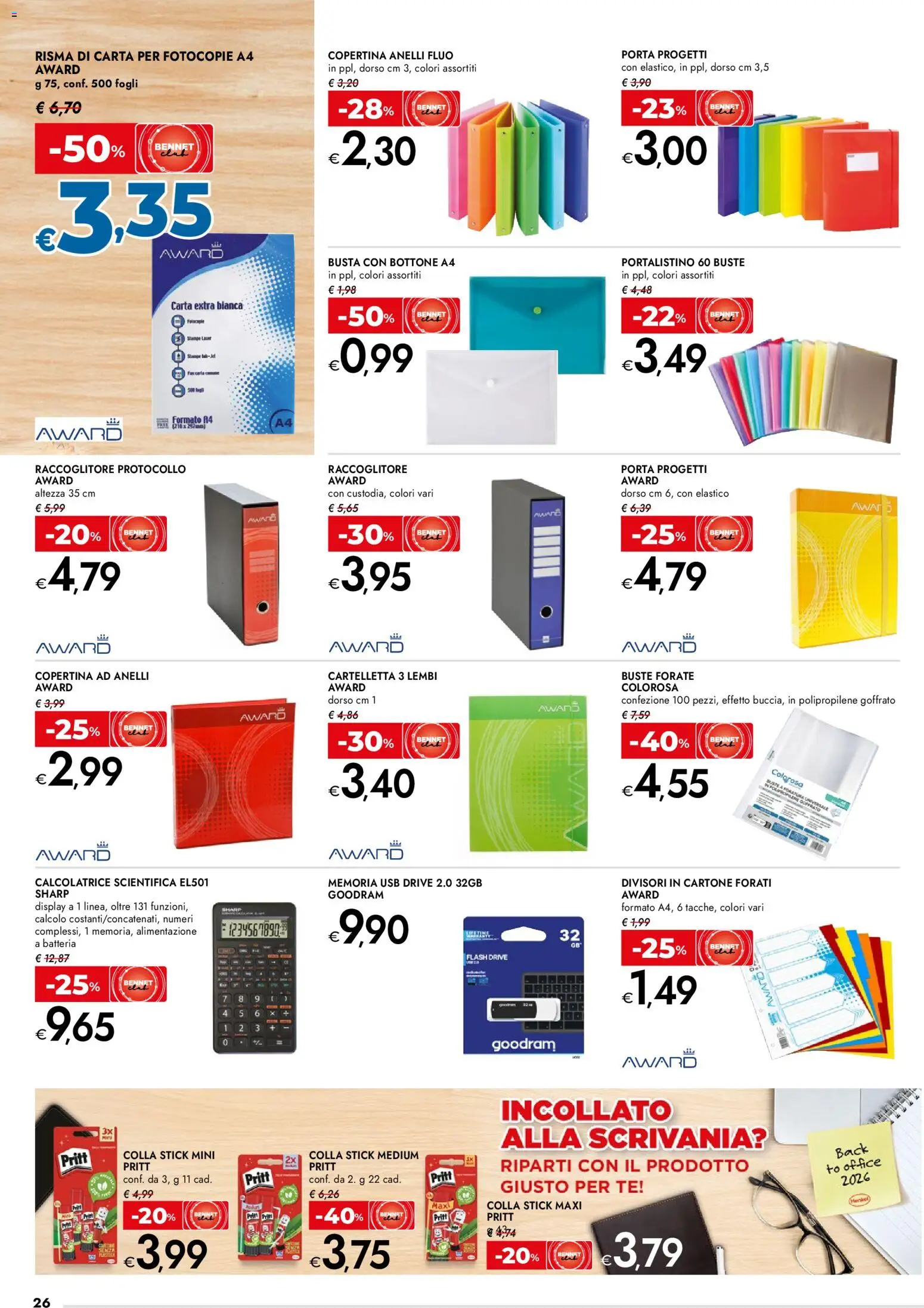Volantino bennet del 02.01.2026 | Pagina: 26 | Prodotti: Tè, Calcolatrice, Scrivania, Batteria