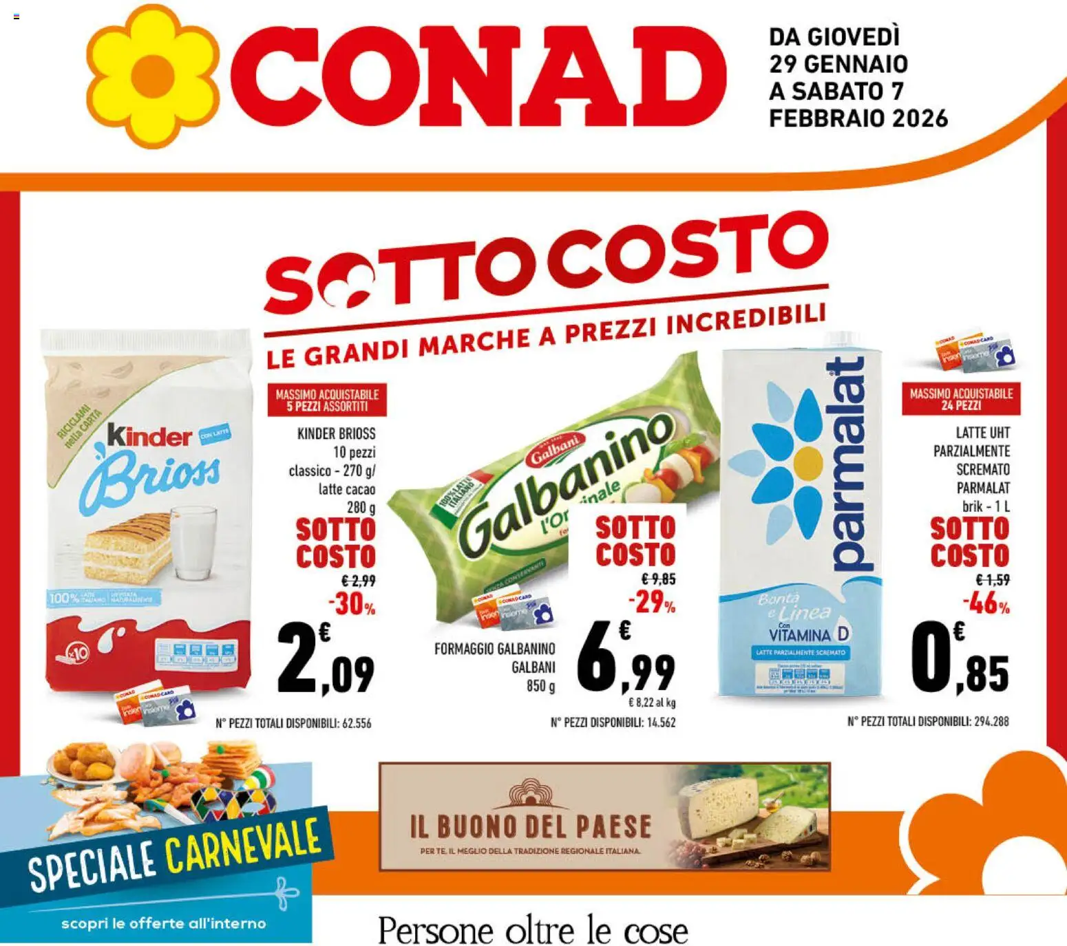 Volantino Conad del 29.01.2026 | Pagina: 1 | Prodotti: Latte, Formaggio, Cacao, Latte parzialmente scremato