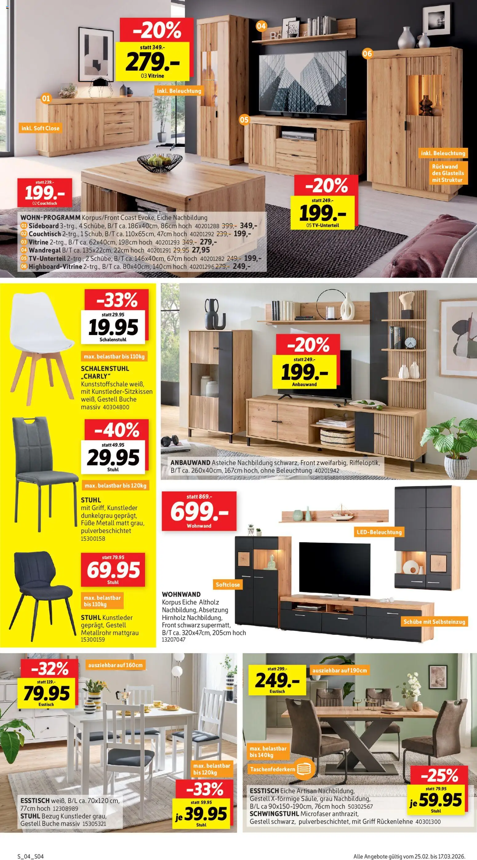 Sconto Prospekt 	 – gültig ab 25.02.2026 | Seite: 4 | Produkte: Wandregal, Esstisch, Vitrine, Couchtisch