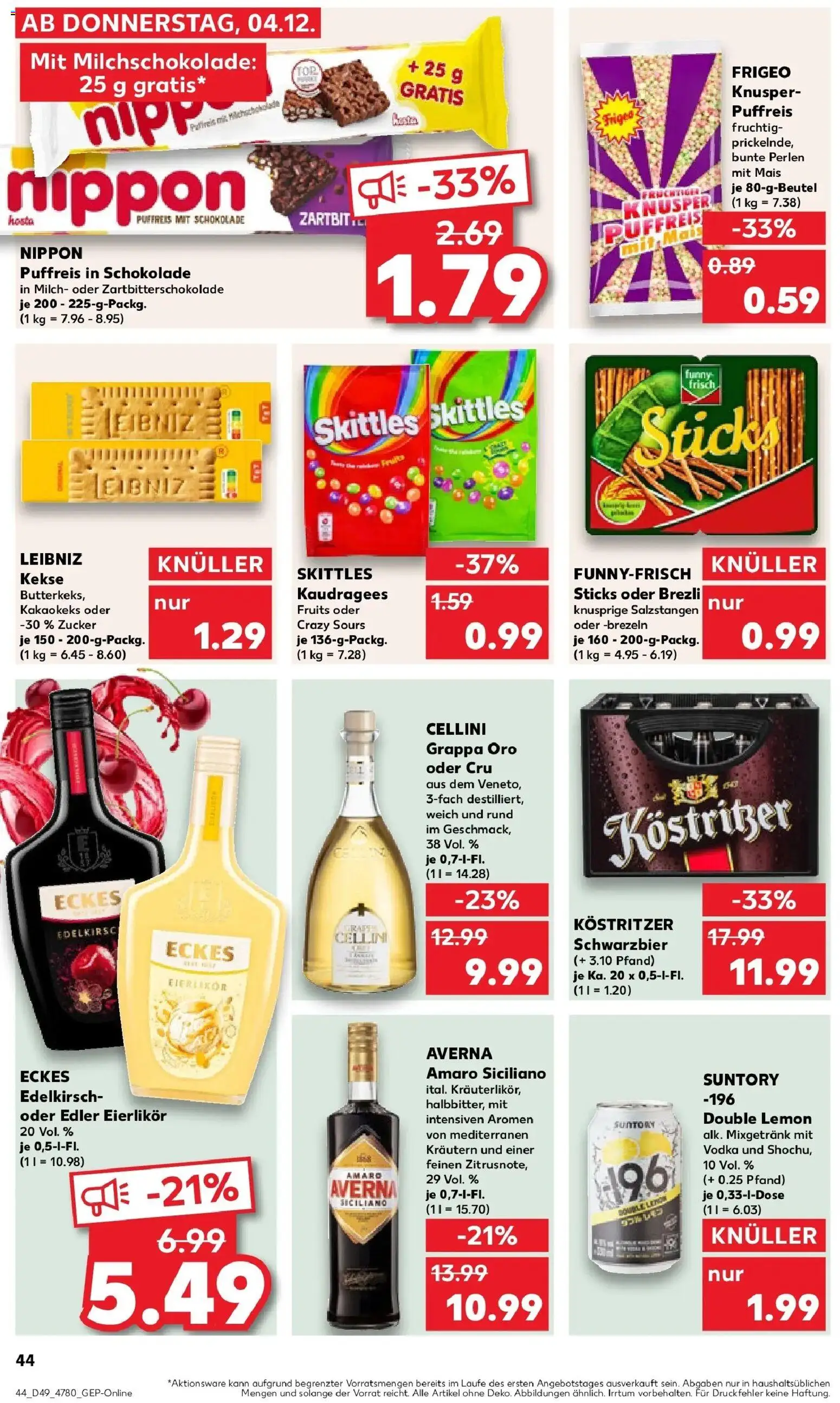 Kaufland prospekt Lindau (Bodensee)	 – gültig ab 08.12.2025 | Seite: 44 | Produkte: Kostritzer, Schokolade, Zucker, Vodka