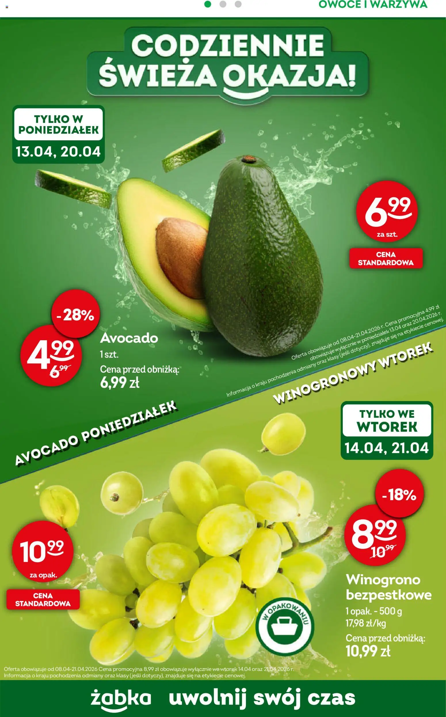 Żabka gazetka - Codzienne produkty od 08.04.2026 | Strona: 4 | Produkty: Winogrono, Warzywa, Owoce