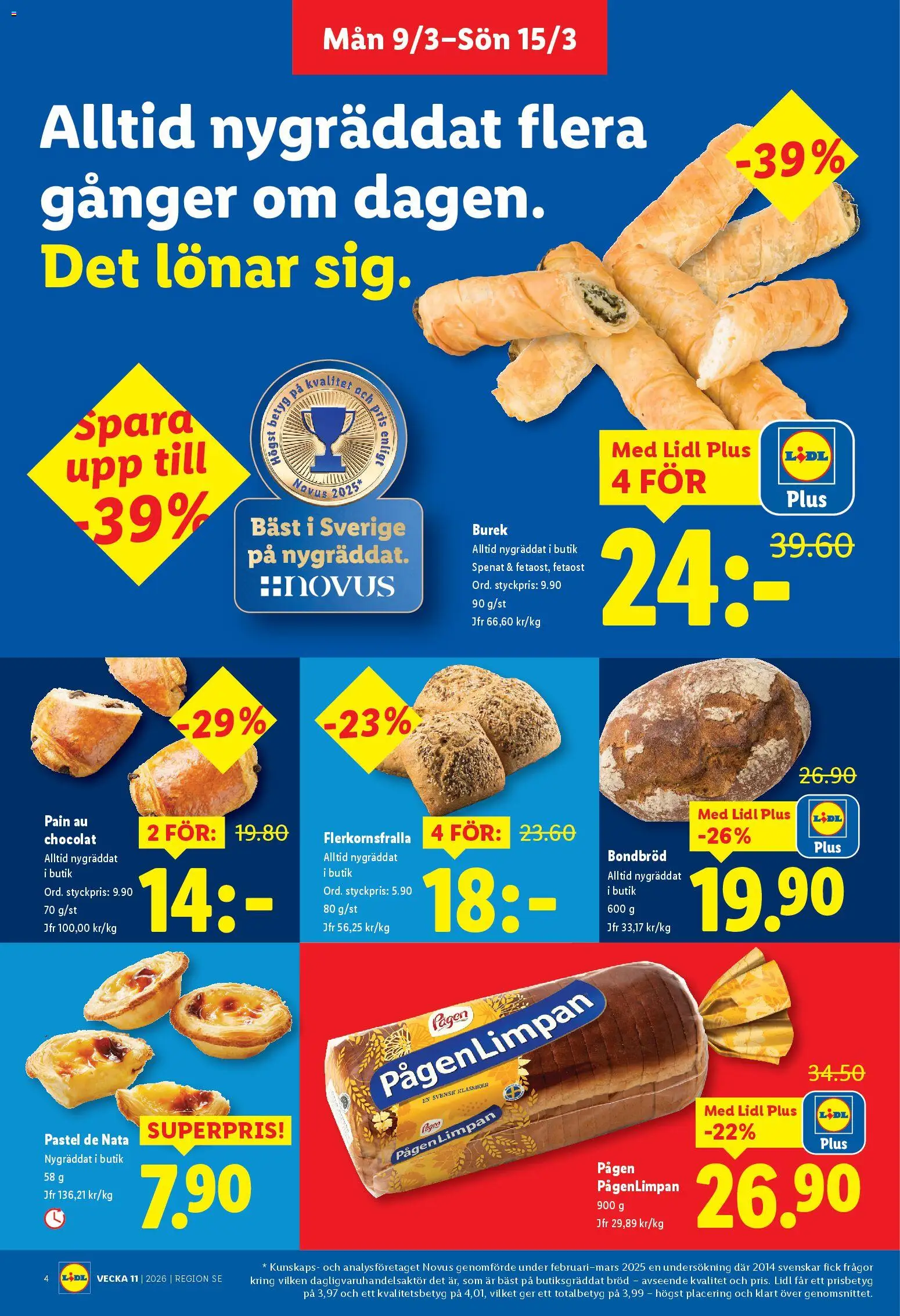 Lidl reklamblad aktuell från 09.03.2026 | Sida: 4 | Produkter: Fetaost, Spenat, Bröd