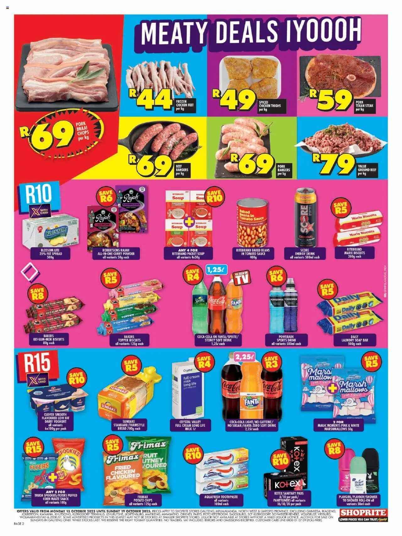 New Shoprite catalogue – valid from 13.10.2025 | Page: 2 | Products: Corn, Baked beans, Pork, Cream