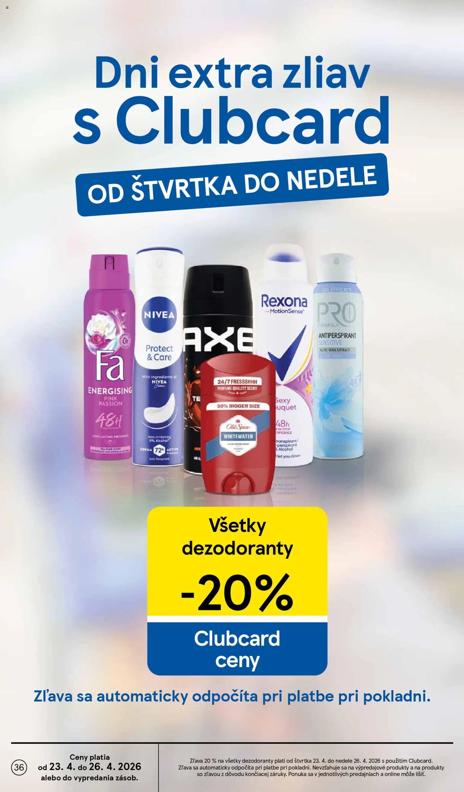 Nové Tesco akcie – leták je platný od 22.04.2026 | Strana: 36 | Produkty: Nivea, Old Spice, Antiperspirant