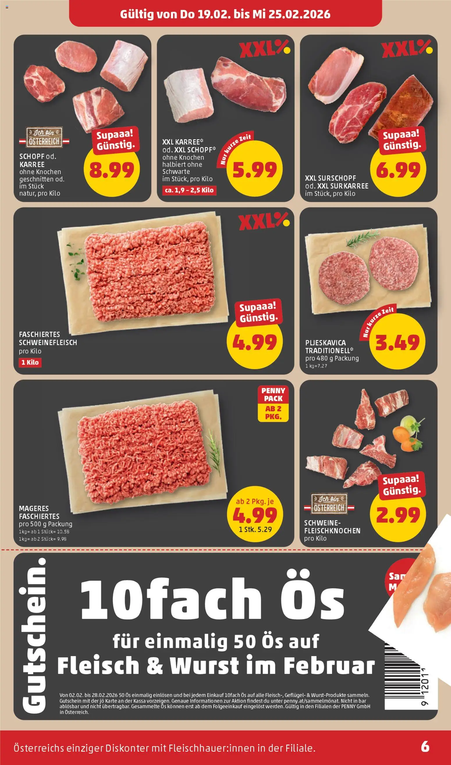Penny Markt Flugblatt gültig ab 19.02.2026 | Seite: 6 | Produkte: Wurst, Schweinefleisch