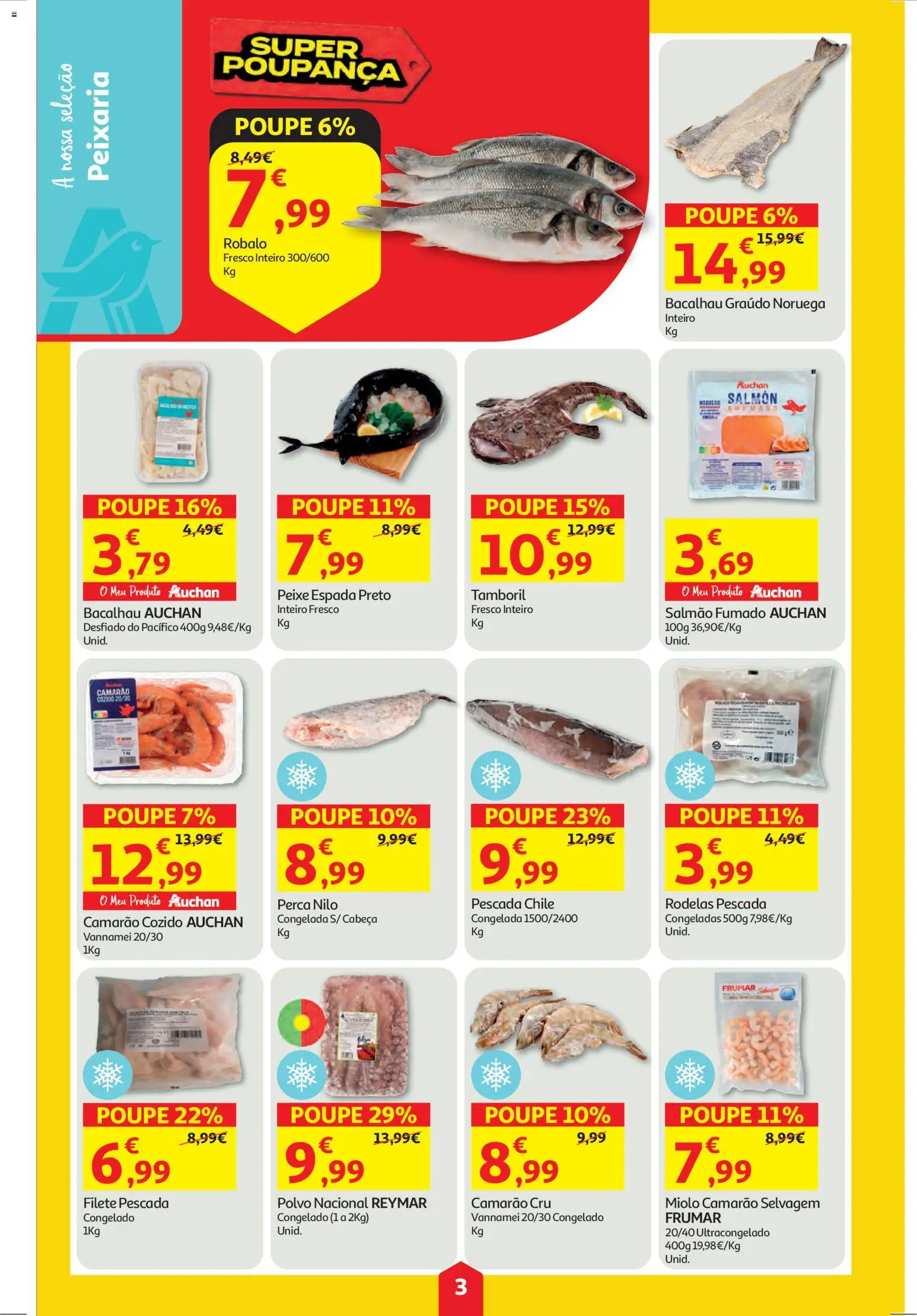 Auchan folheto │ válido de 30.10.2025 | Página: 3 | Produtos: Bacalhau, Pescada, Camarão, Salmão