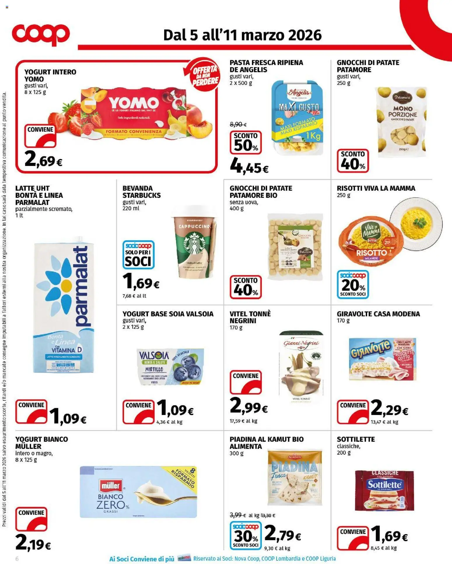 Volantino COOP del 05.03.2026 | Pagina: 6 | Prodotti: Prosciutto, Pasta, Data, Latte parzialmente scremato