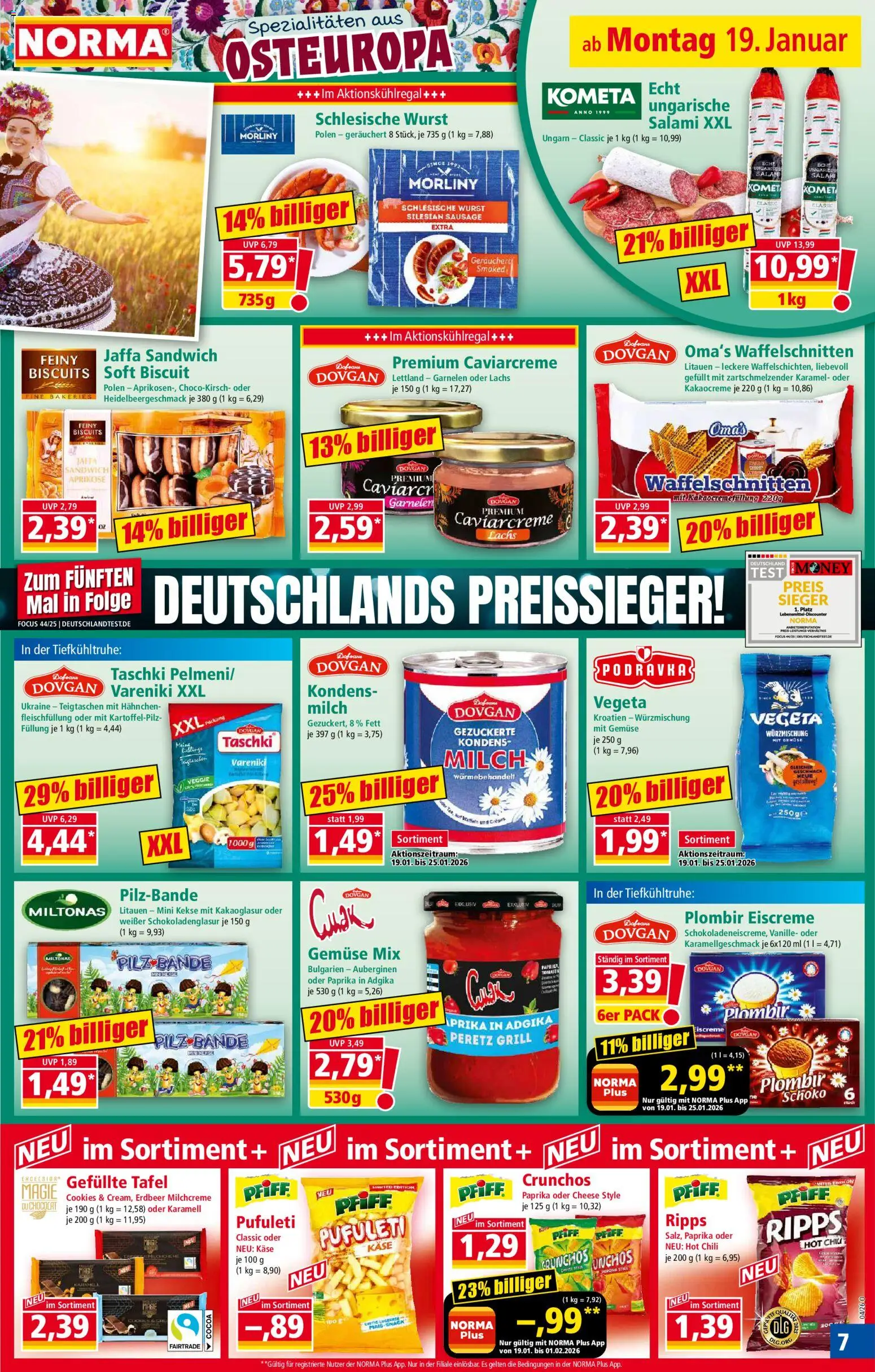 Norma Prospekt 	 – gültig ab 19.01.2026 | Seite: 7 | Produkte: Hahnchen, Käse, Tomaten, Gemüse