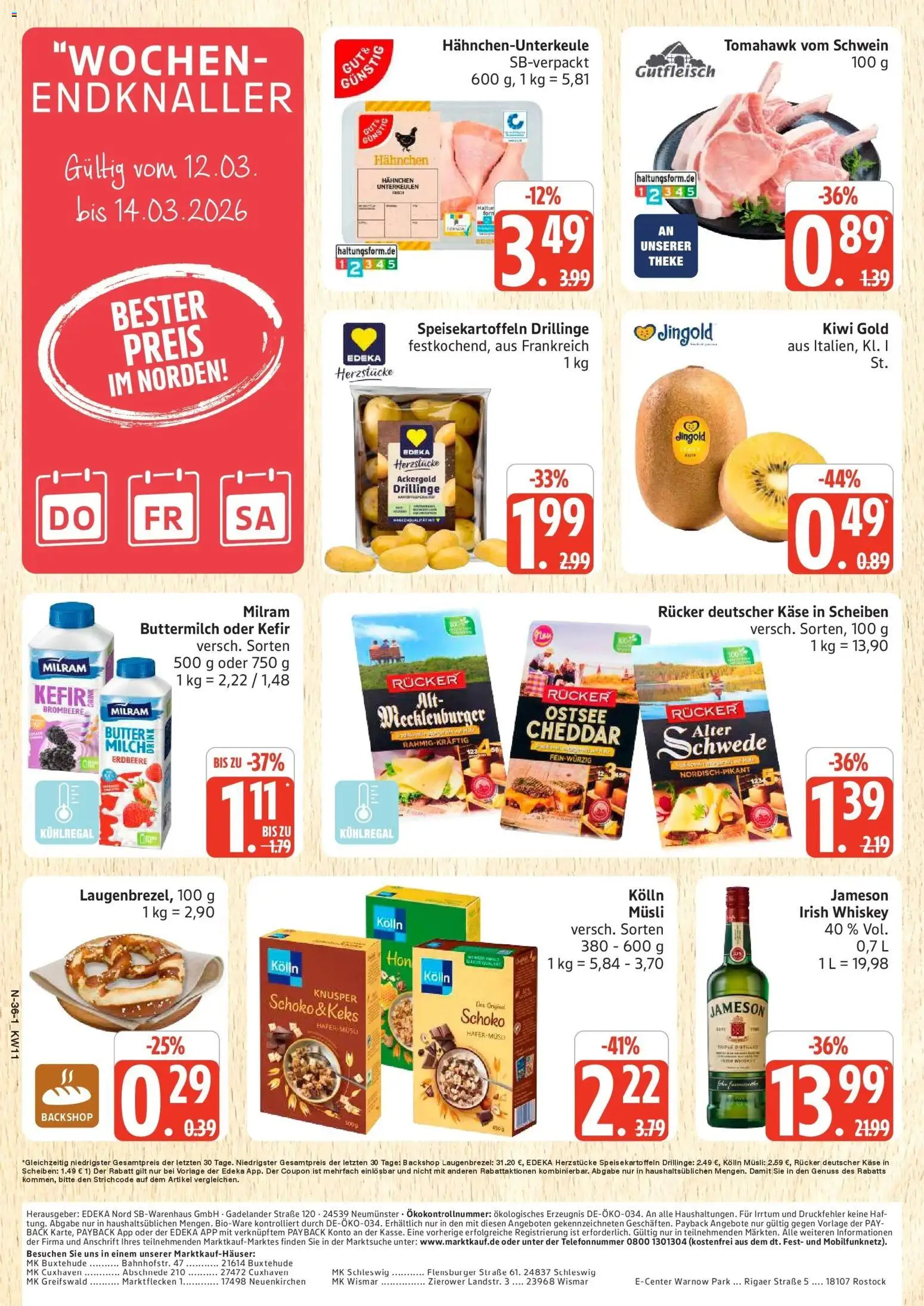 Marktkauf Prospekt Cuxhaven – gültig ab 09.03.2026 | Seite: 36 | Produkte: Buttermilch, Butter, Jameson, Flensburger