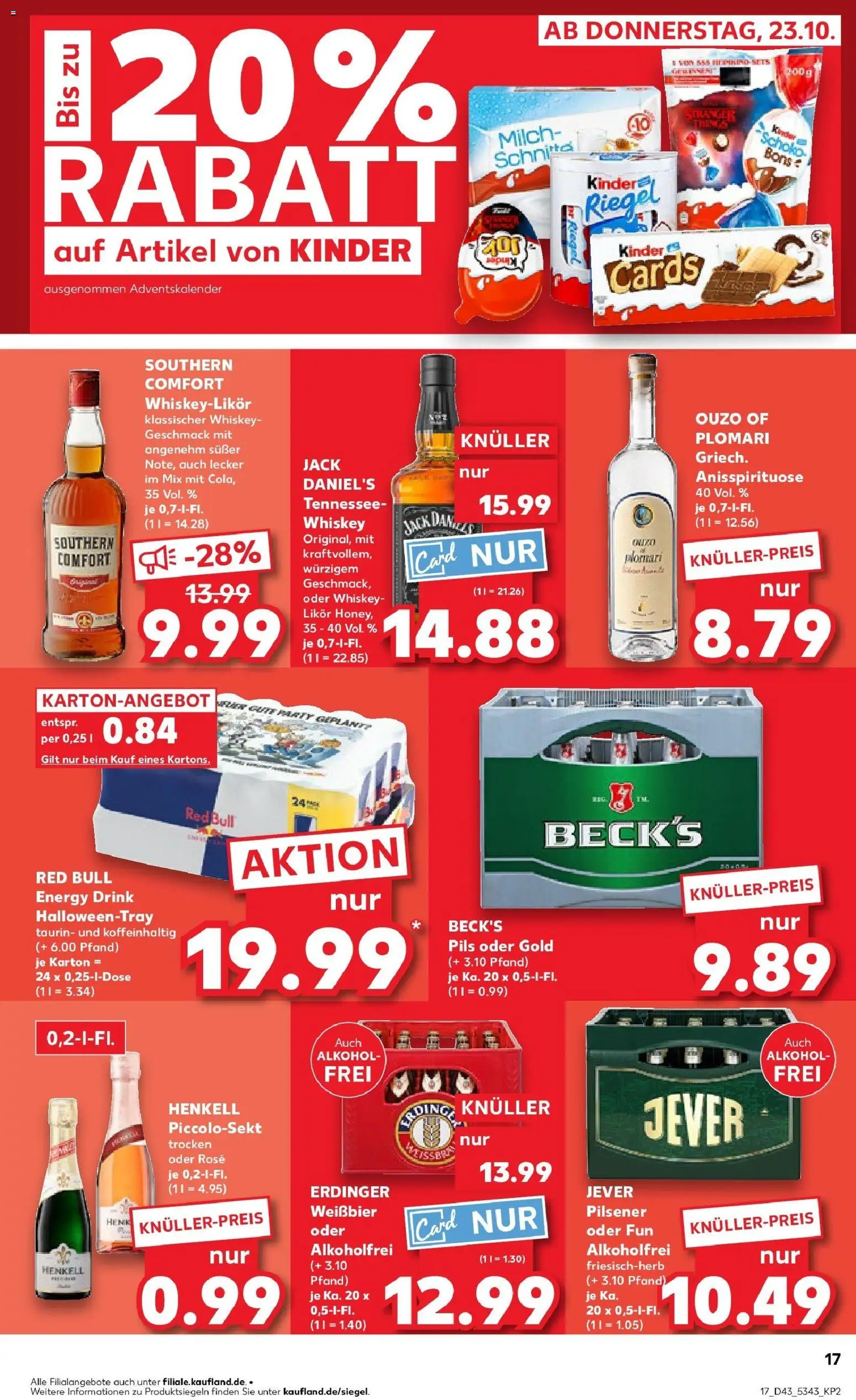 Kaufland prospekt Freising	 – gültig ab 27.10.2025 | Seite: 17 | Produkte: Ouzo, Weißbier, Likör, Pils