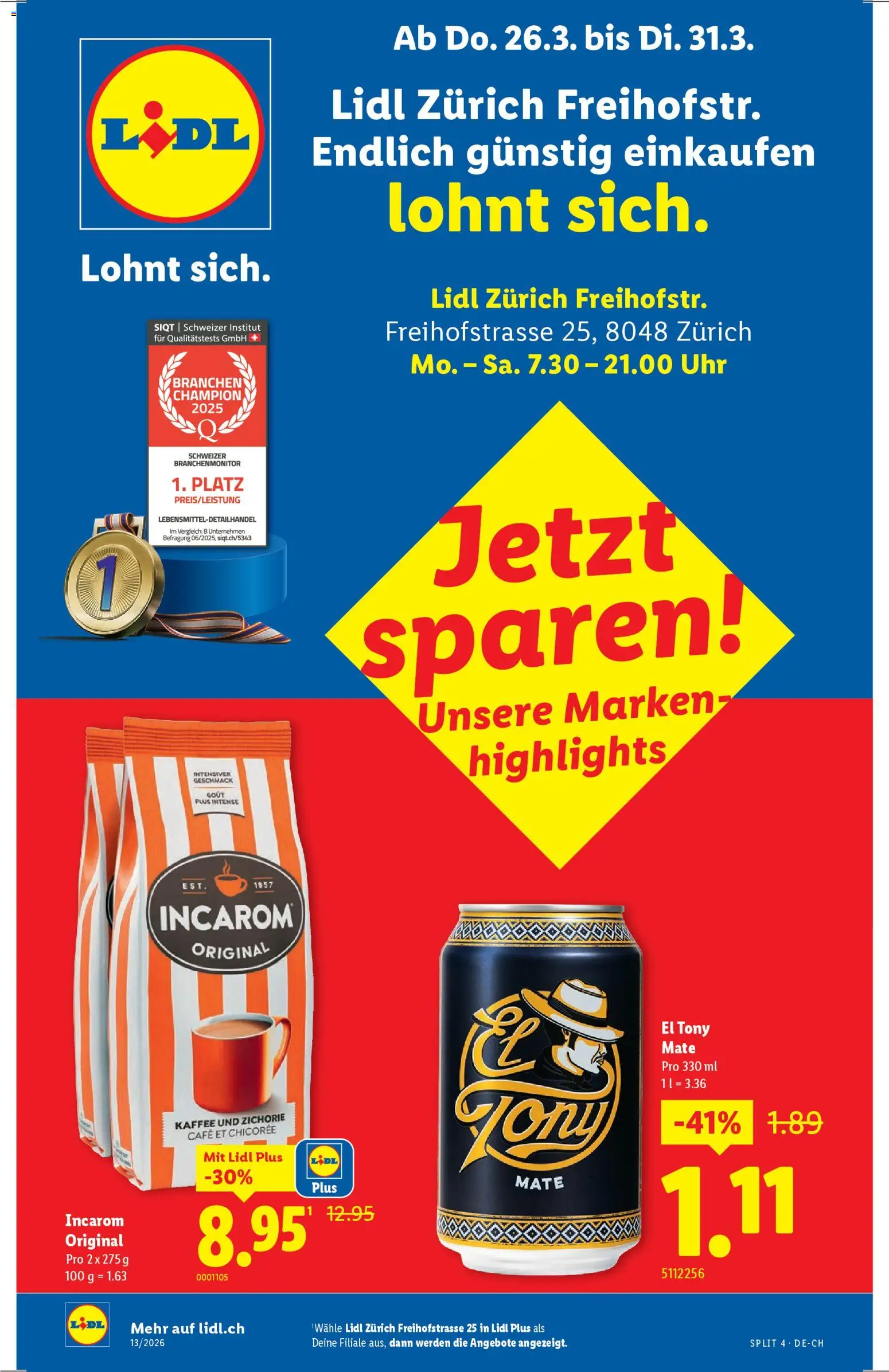 Lidl Aktionen Neueröffnung Zürich – gültig ab 26.03.2026 | Seite: 1