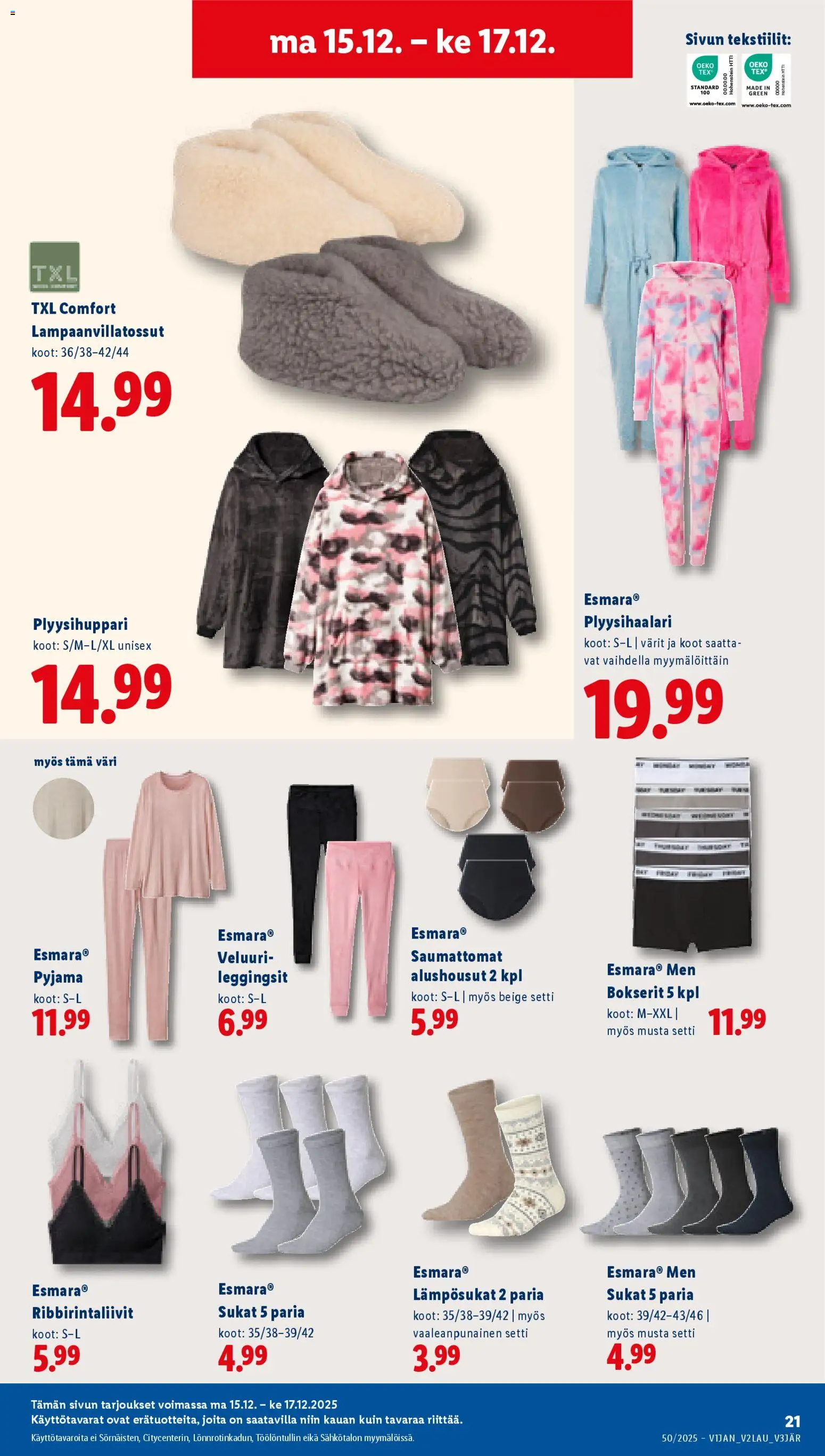 Lidl tarjoukset - Helsinki – voimassa 11.12.2025 alkaen | Sivu: 23 | Tuotteet: Sukat, Pyjama, Leggingsit, Alushousut