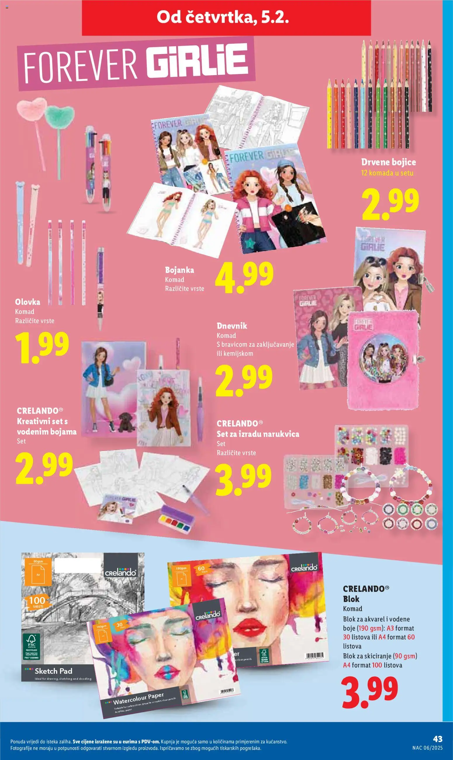 Lidl katalog | vrijedi od 02.02.2026 | Stranica: 43 | Proizvodi: Vodene boje, Narukvica, Drvene bojice