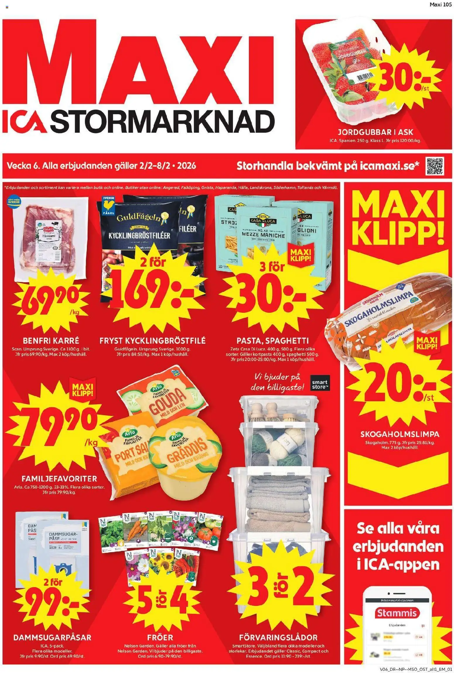 ICA Maxi reklamblad aktuell från 02.02.2026 | Sida: 1 | Produkter: Förvaringslådor, Galler, Ost, Spaghetti
