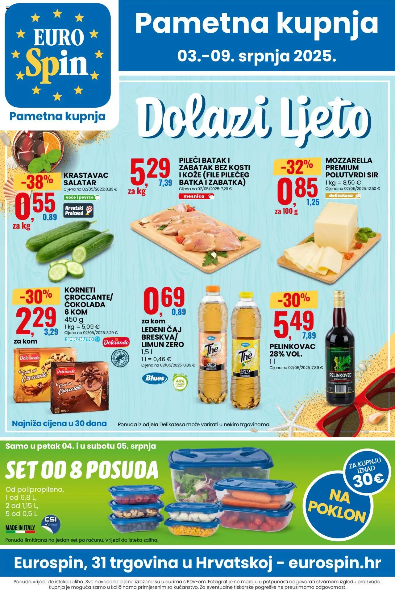 Eurospin katalog | vrijedi od 03.07.2025 | Stranica: 1 | Proizvodi: Pelinkovac, Sir, Čokolada, Breskva