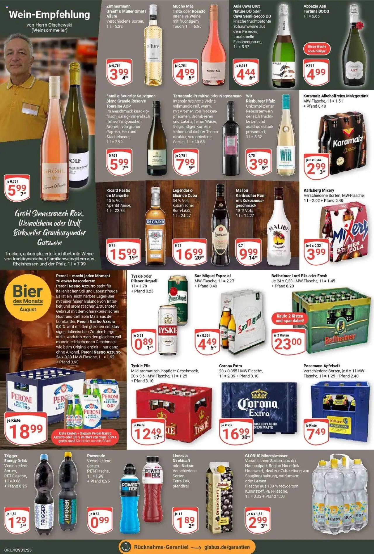 Globus prospekt Grünstadt	 - gültig ab dem 11.08.2025 | Seite: 19 | Produkte: Tyskie, Rum, Mineralwasser, Mixery