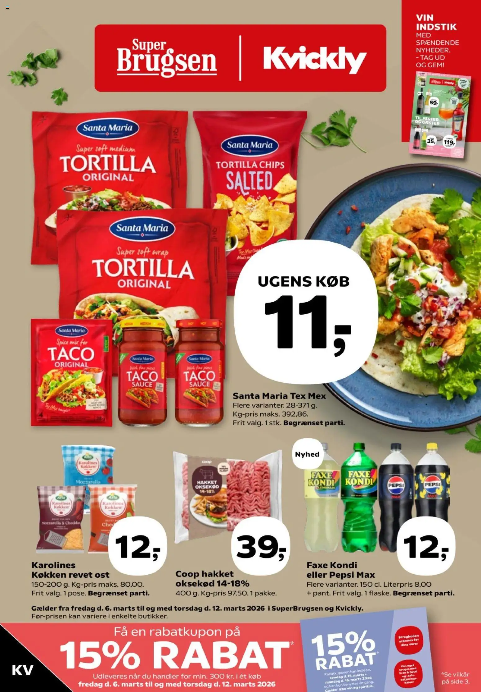 Kvickly tilbudsavis – gyldig fra 06.03.2026 | Side: 1 | Produkter: Vin, Chips, Oksekød, Pepsi