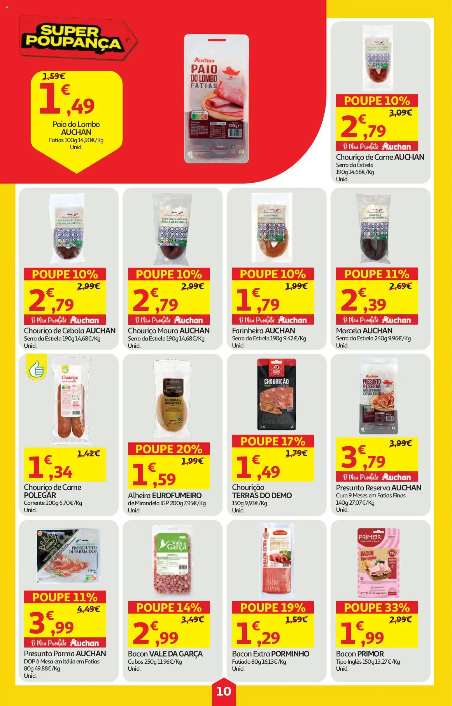 Auchan folheto │ válido de 09.04.2026 | Página: 10 | Produtos: Bacon, Presunto, Carne, Alheira
