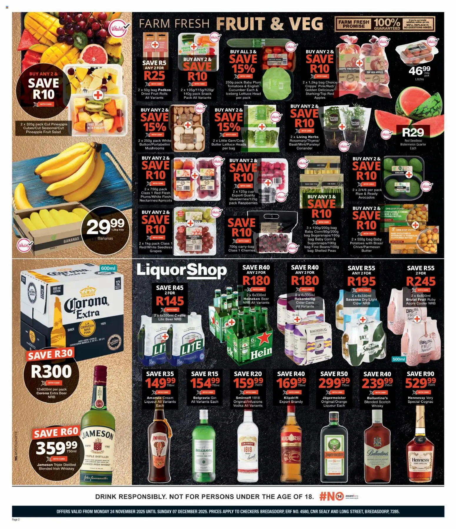 New Checkers catalogue – valid from 24.11.2025 | Page: 2 | Products: Corn, Bananas, Sugar, Ensalada de quino