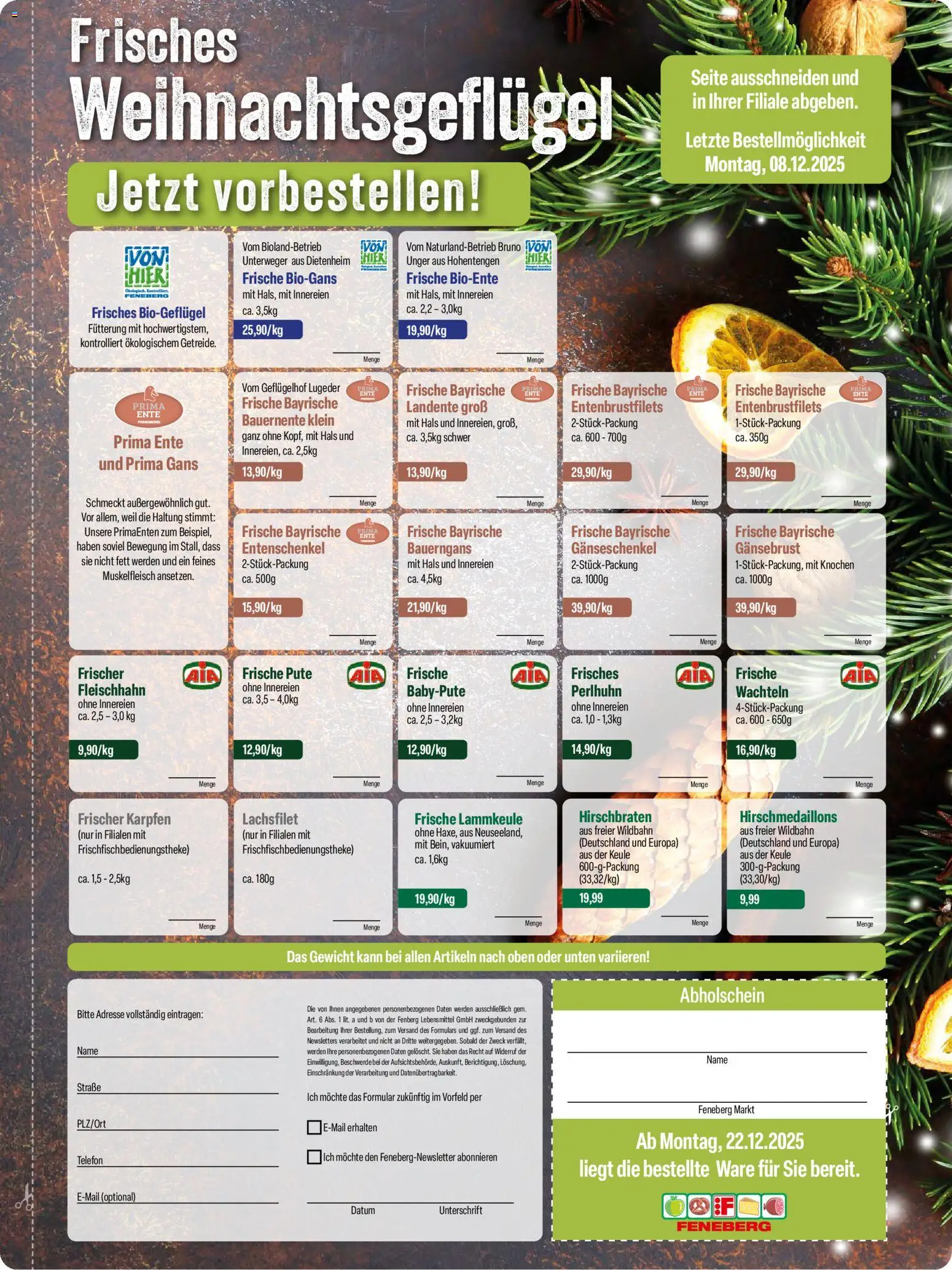 Feneberg Angebote – gültig ab 04.12.2025 | Seite: 9 | Produkte: Lammkeule, Pute, Gewicht, Telefon