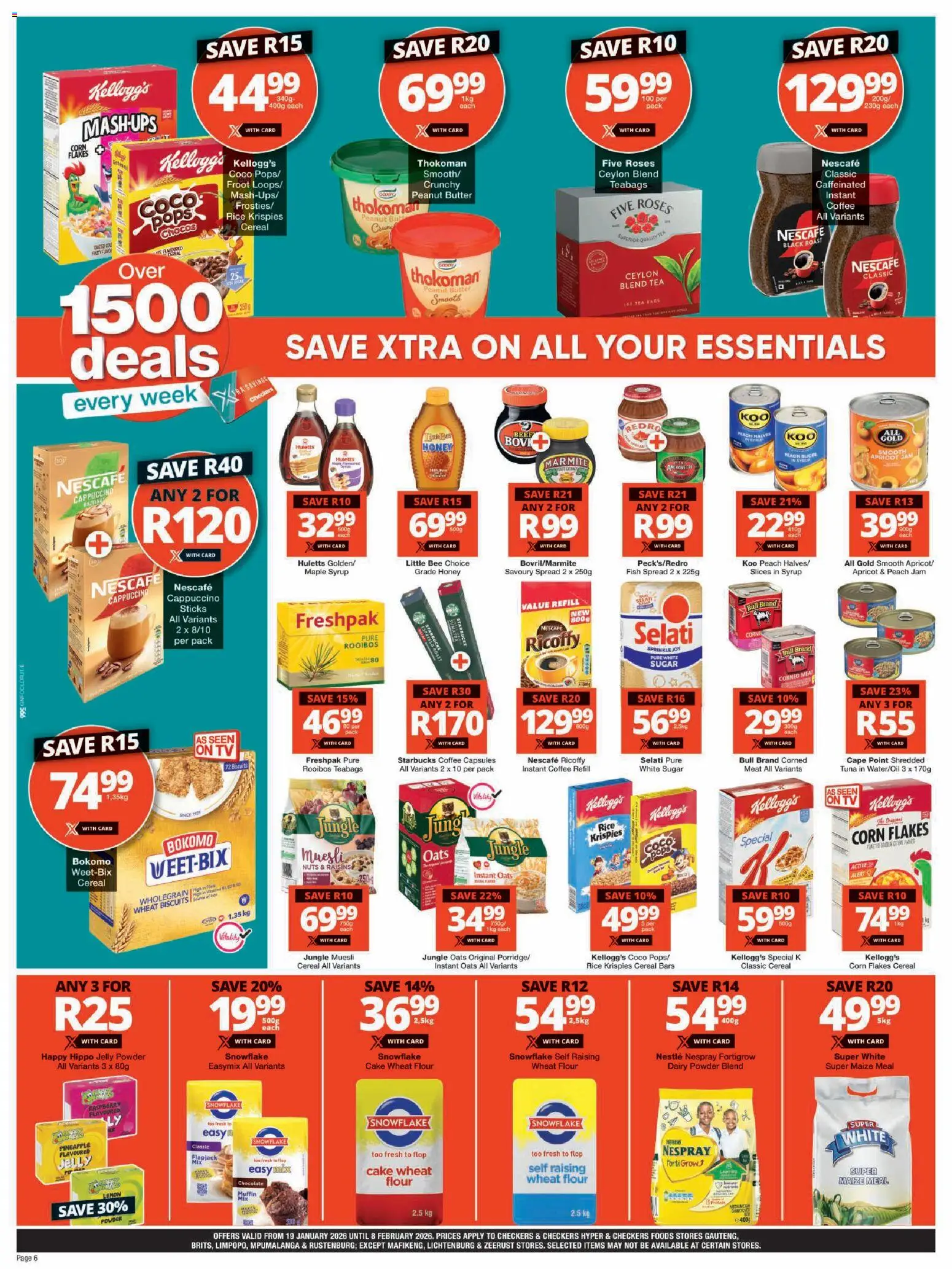 New Checkers catalogue – valid from 19.01.2026 | Page: 6 | Products: Cake, Tuna, Butter, Raisins