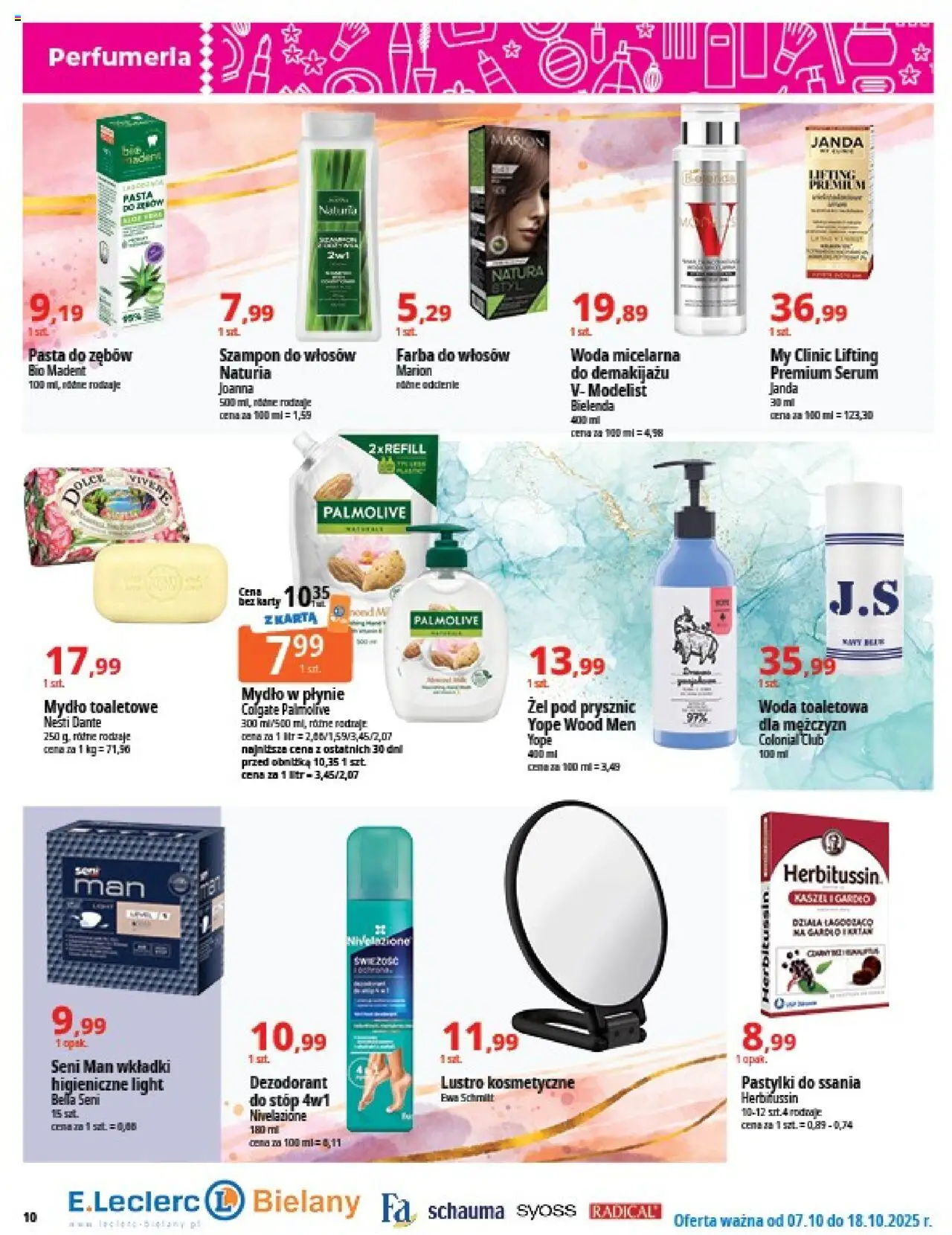 E.Leclerc Gazetka - Warszawa Bielany od 07.10.2025 | Strona: 10 | Produkty: Lustro, Woda toaletowa, Żel pod prysznic, Pasta do zębów