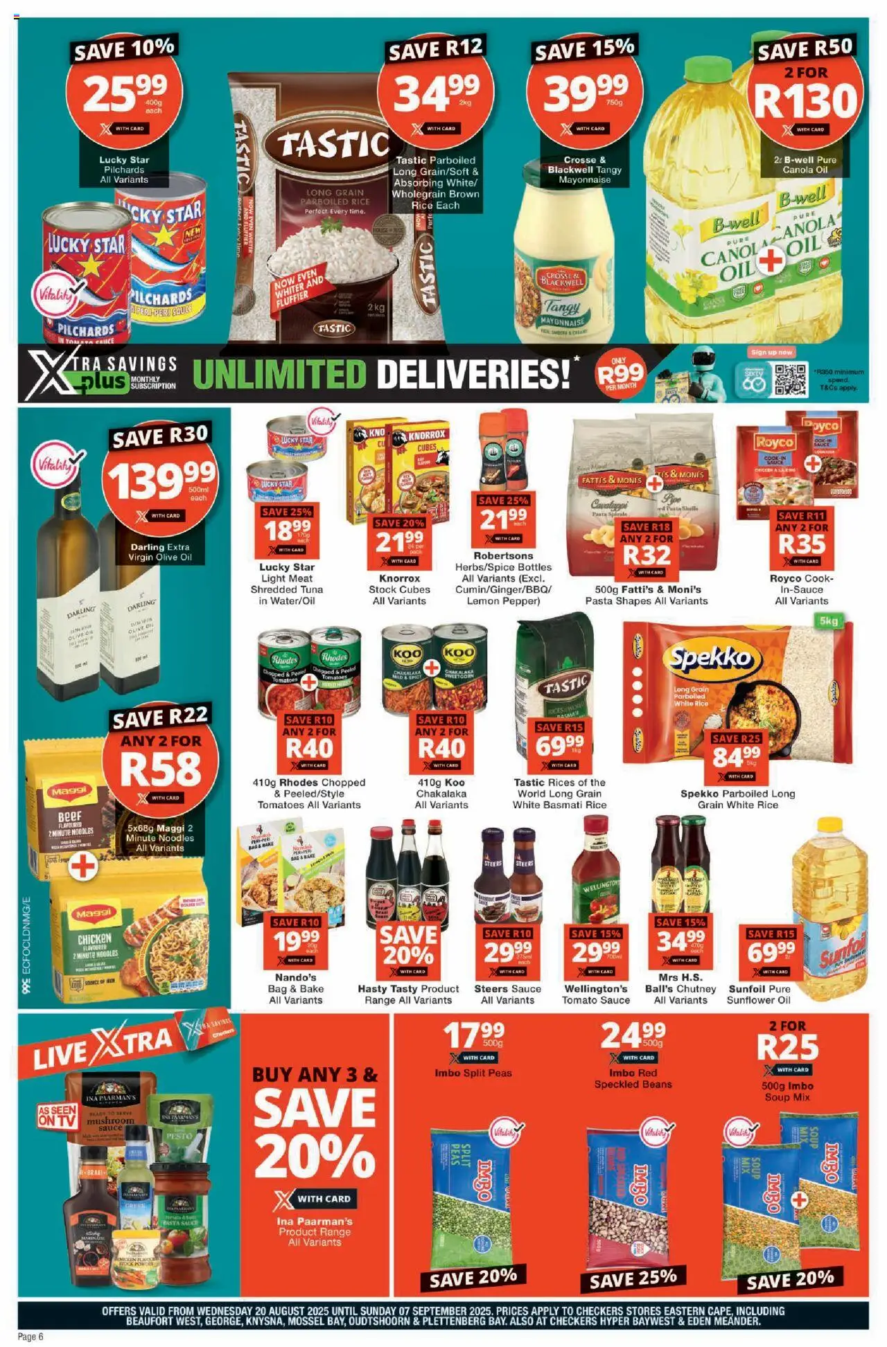 Checkers Eastern Cape - August Month-End Promotion │ valid from 20.08.2025 | Page: 6 | Products: Chutney, Pasta sauce, Noodles, Pasta