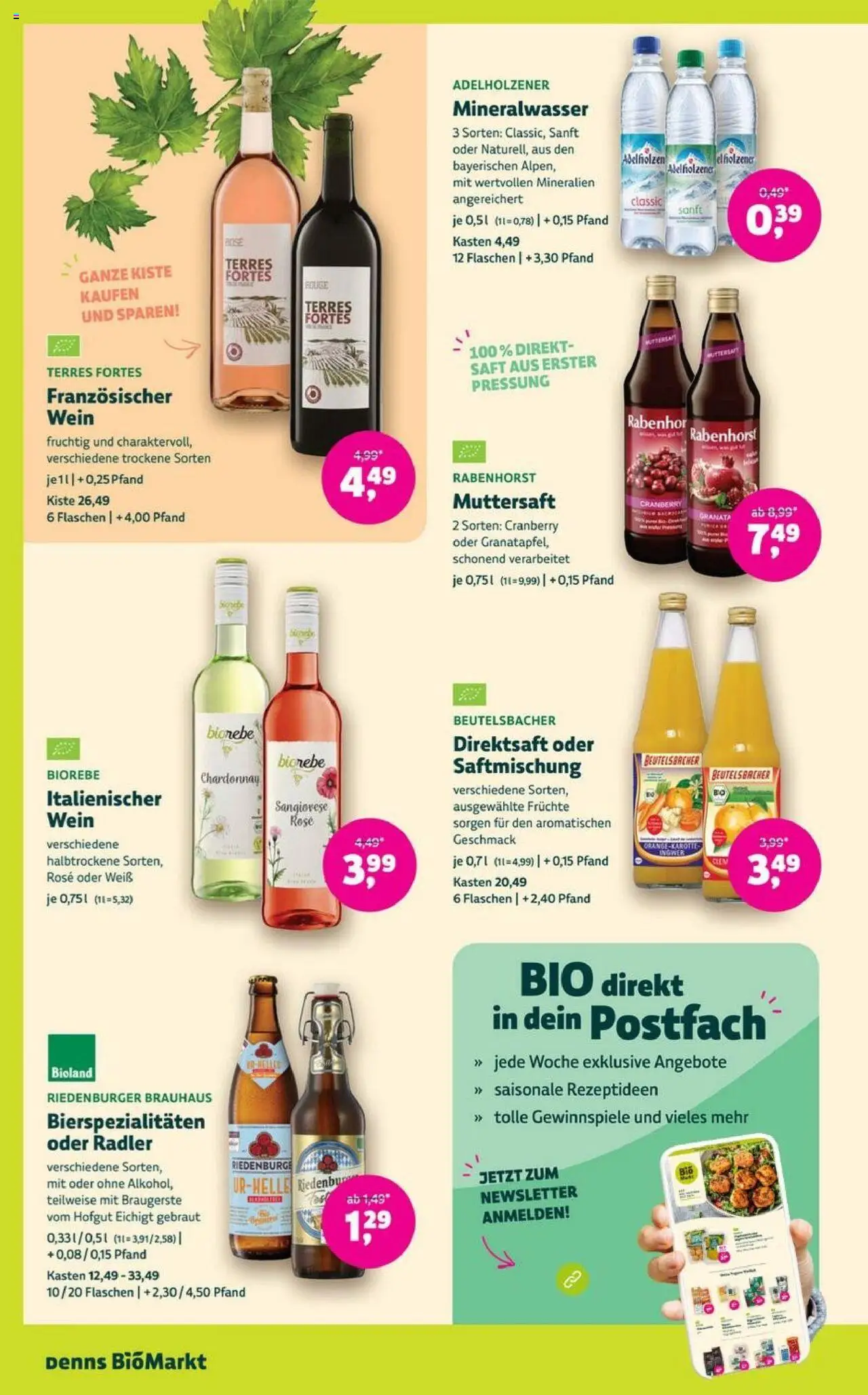 Denns BioMarkt Angebote – gültig ab 10.09.2025 | Seite: 10 | Produkte: Mineralwasser, Radler, Saft, Wein