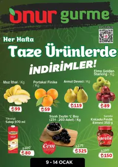 09.01.2026 tarihinden itibaren geçerli olan Onur Market kataloğu önizlemesi